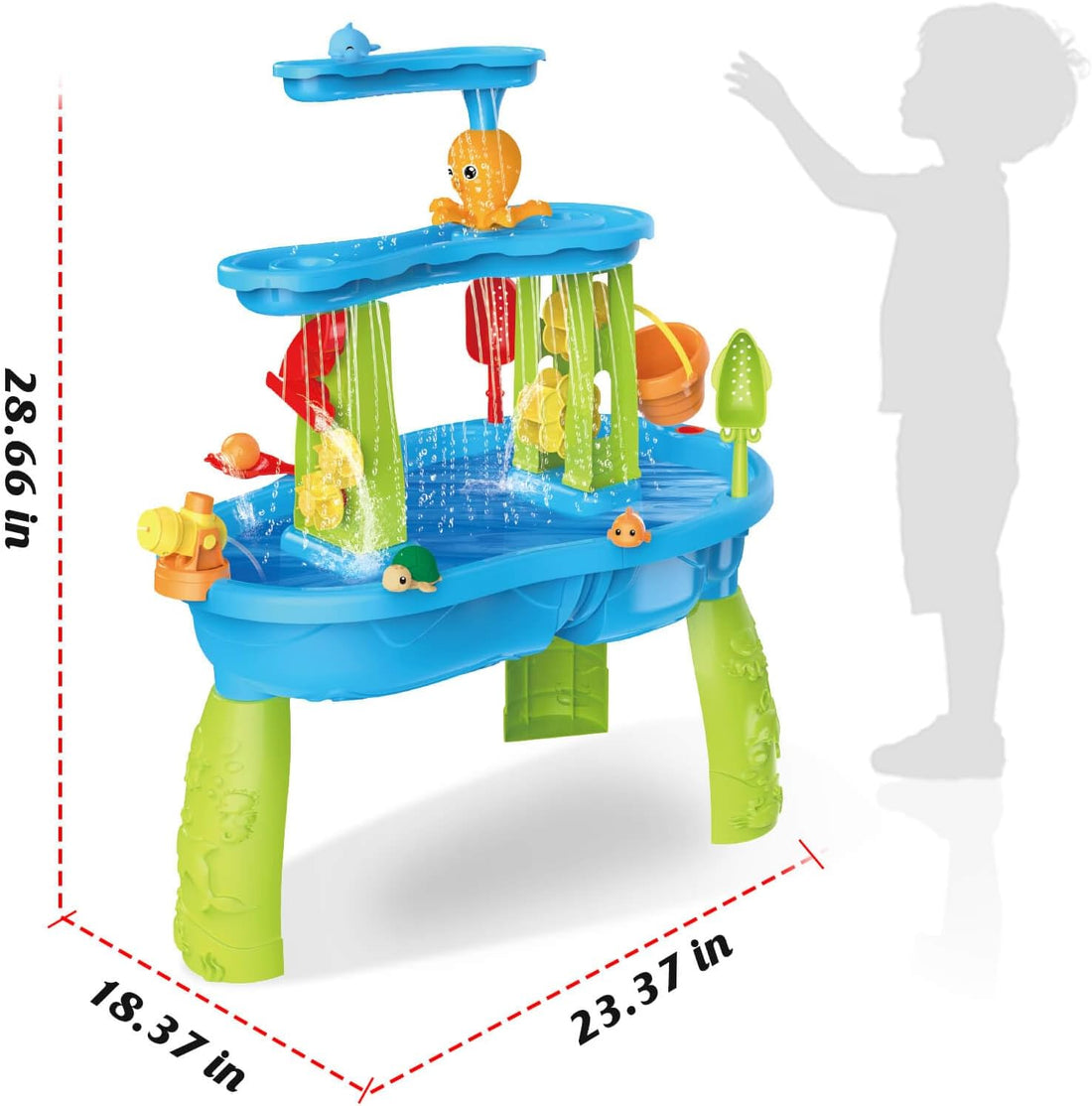 3-Tier Water Table for Toddlers with Pump, Table Cover - Sand Activity Sensory Playset, Summer Outdoor Outside Pool Backyard Beach Toys for Kids Age 1 2 3 4 5 8 Year Old Boys Girls