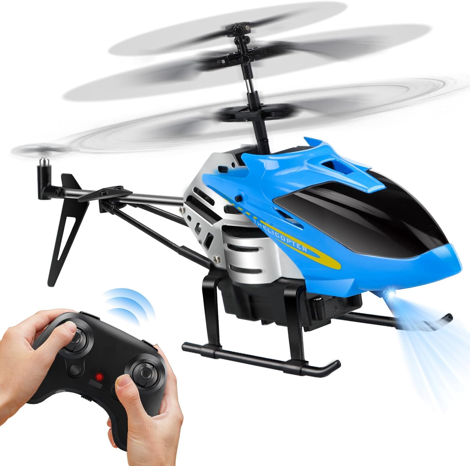 RC Helicopters - Remote Control Helicopter Toys: One Key Take-Off/Landing, Automatic Altitude Hold, LED Light &amp; 3.5 Channel Gyro Stabilizer, Flying Toys - Gift for Boys/Girls Kids Adults, Blue