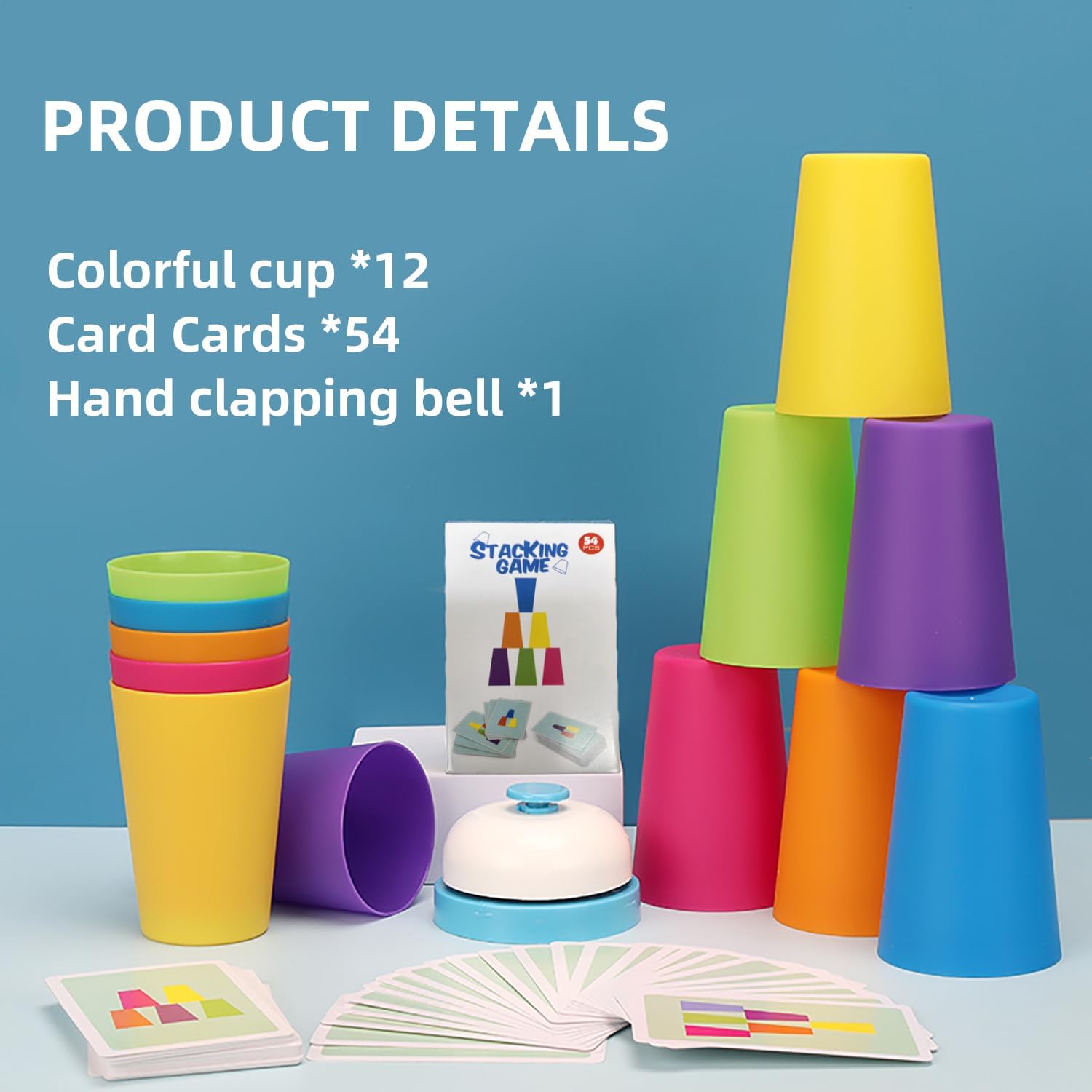 Family Game Battle Stacking Cups, Table Game Color Sorting Cognitive Training Stacking Cups, Puzzle Competitive Parent-Child Interactive Toys Halloween (54 Cards, 12 Cups, 1 Bell)