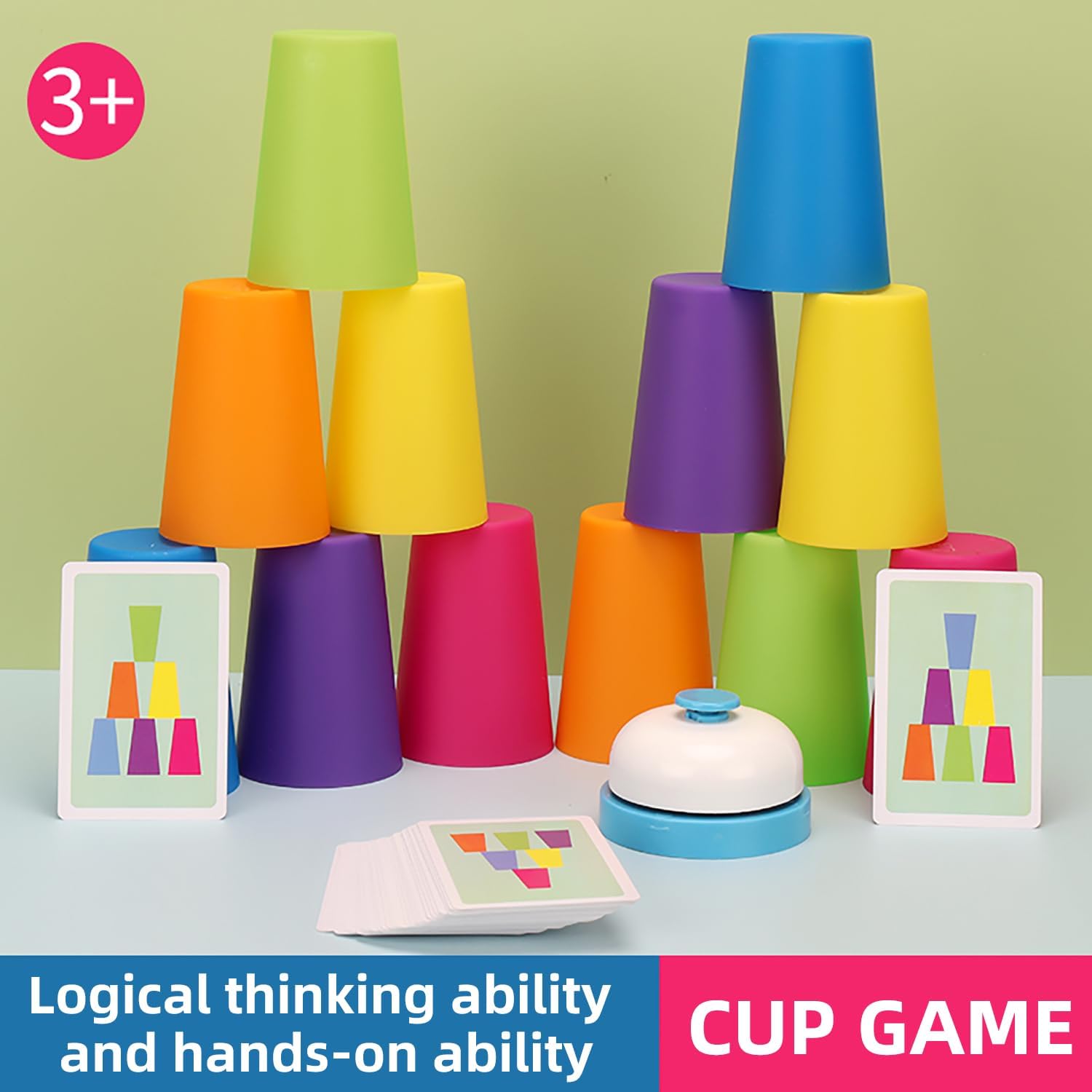 Family Game Battle Stacking Cups, Table Game Color Sorting Cognitive Training Stacking Cups, Puzzle Competitive Parent-Child Interactive Toys Halloween (54 Cards, 12 Cups, 1 Bell)