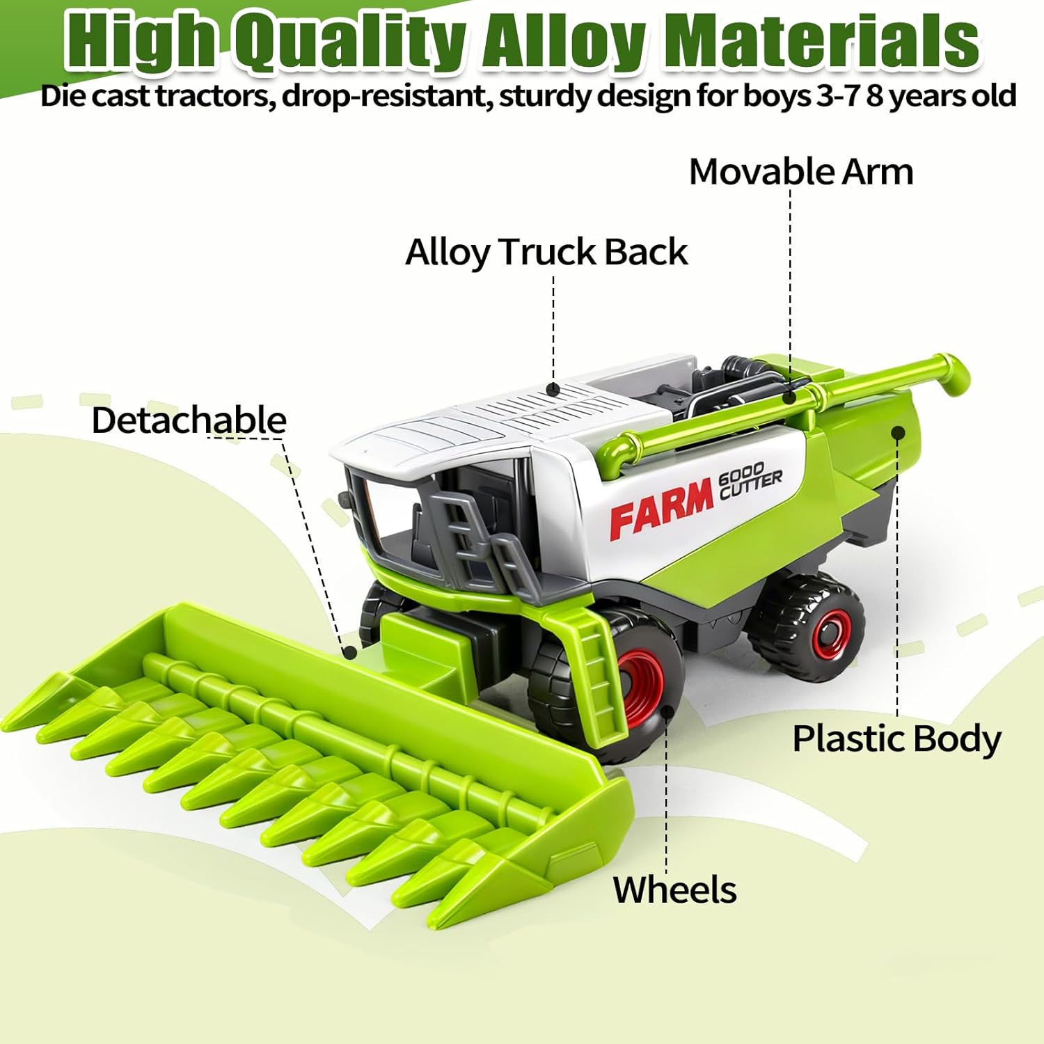 5 Pack Diecast Farm Tractor Toy, Toddlers Farm Toys Tractor Vehicles with Combine Harvester, Forage Harvest, Mini Farming Truck Toys for Kids Boys Ages 3 4 5 6 7 8 Birthday Gift &amp; Party Favors