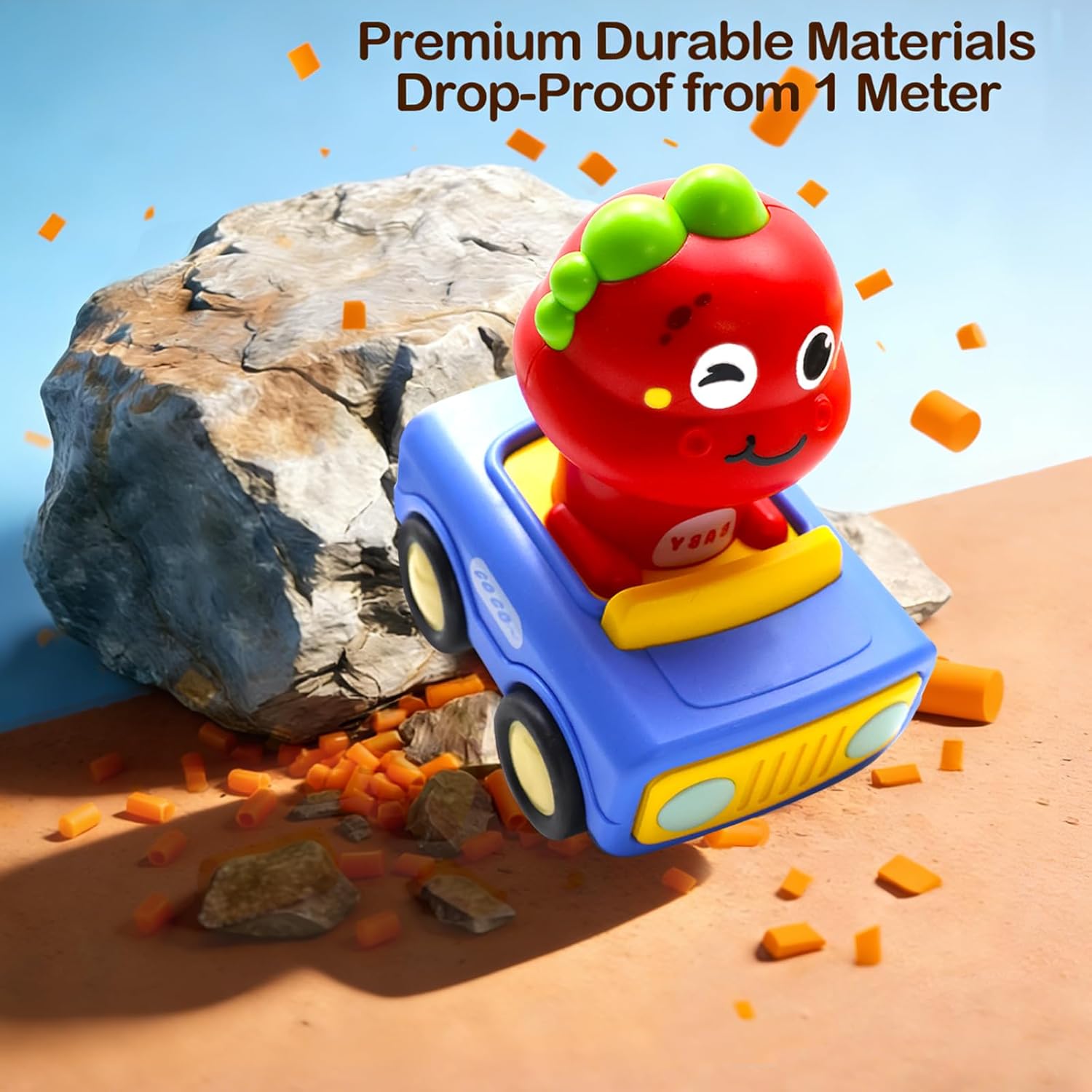 Pbooo Press to Go Car, Dinoaur Car Toys for Toddlers 1-3, Kids' Play Vehicles and Race Cars, Push Go Cars for 6-12-18 Month, Ideal Christmas and Birthday Gift for 1-2 Year Old Kids