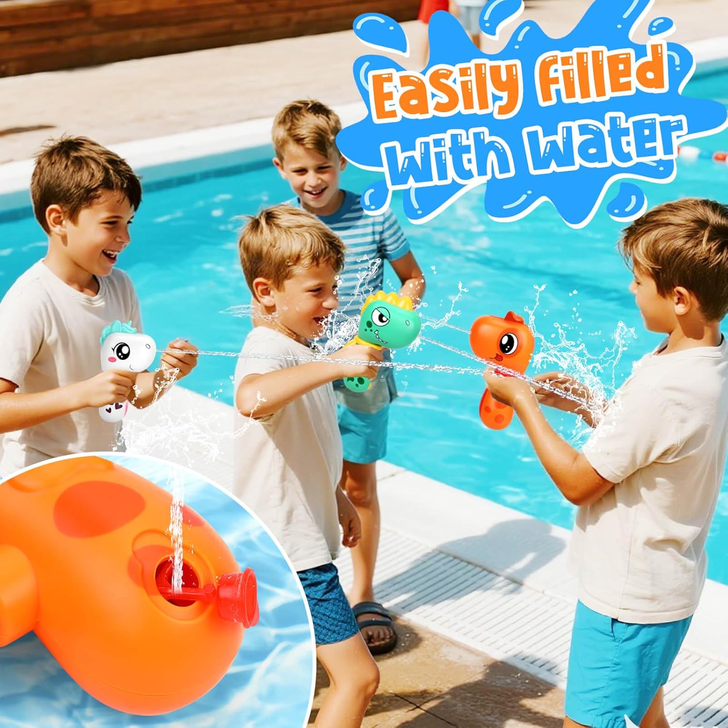 Water Gun Toys 3 Pack, Toys for Kid 3 4 5 8 12 Year Old Boys, Squirt Pistol Water Guns for Kids Toddlers, Dinosaur Unicorn Toy for Pool Outdoor Outside Backyard