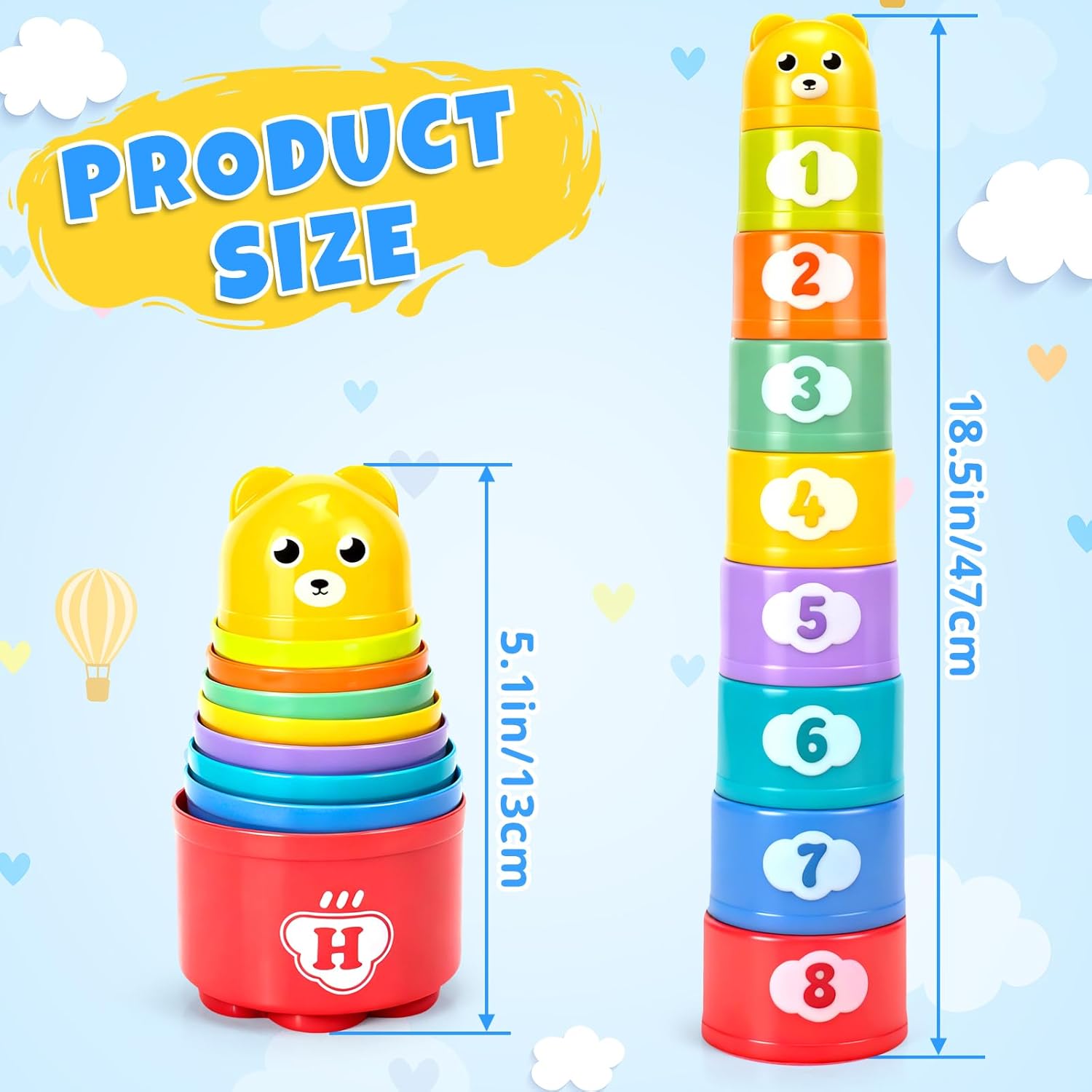 Stacking Cups Toys for Toddlers 1-3, Baby Toys Stacking Cups &amp; Teething Toy for Babies 6-12 Months Montessori Educational or Bath Fun Stacking Blocks for Toddlers 1-3