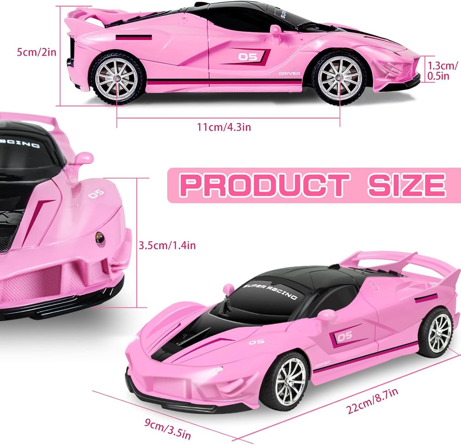 Remote Control Car for Girls, 1:18 Scale Hobby Rc Cars Toys for Kids Toddlers Age 3 4 5 6 7 8-12 Year Old- Model Sports Racing Car with Headlights Birthday Gift, Pink