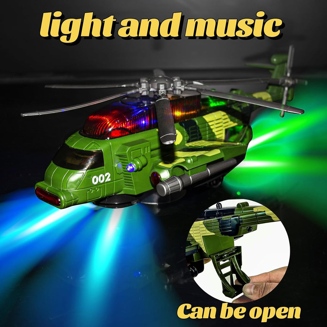 Helicopter Toy for Kids 3-5 6 7, Army Military Toy Helicopters with Lights and Music for Toddlers Birthday Gift, Bump and Go Airplane Toys for Boys Girls 3 4 5 6 7 Years Olds
