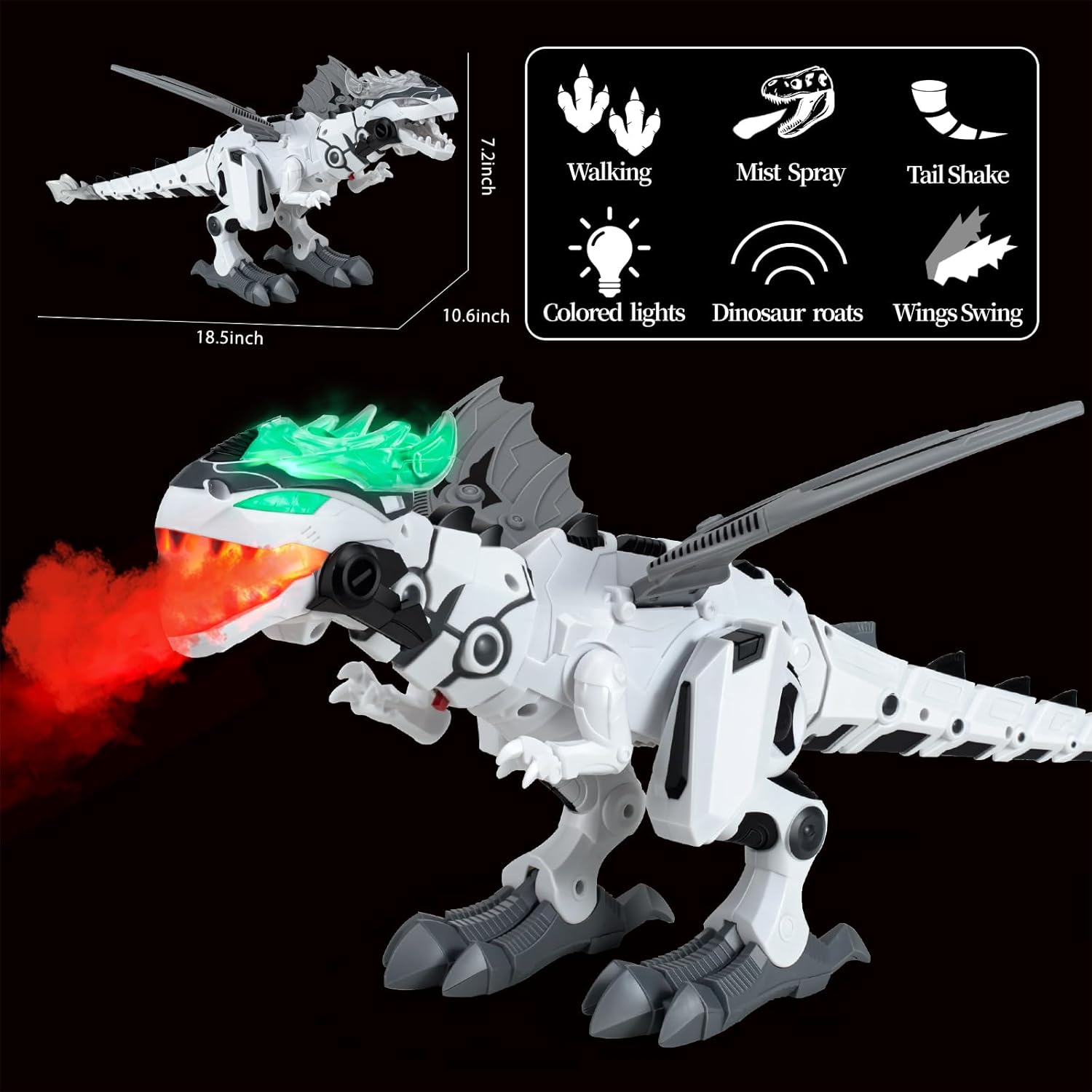 Dinosaur Toys for Kids 3-5 6 7, Electric Walking Dinosaur Toy with Fire Breathing &amp; Mist Spray and Roar Sounds for Kids Toddler Realistic Robot Dragon Toys Birthday Gift