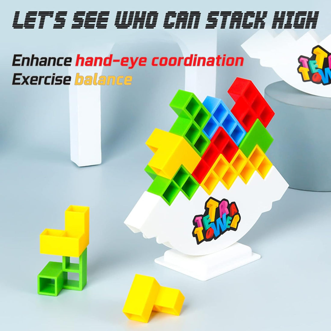 ALKISTA 48 Pcs Tetra Tower Balance Stacking Blocks Game, Board Games for 2 Players+ Family Games, Parties, Travel, Kids &amp; Adults Team Building Blocks Toy