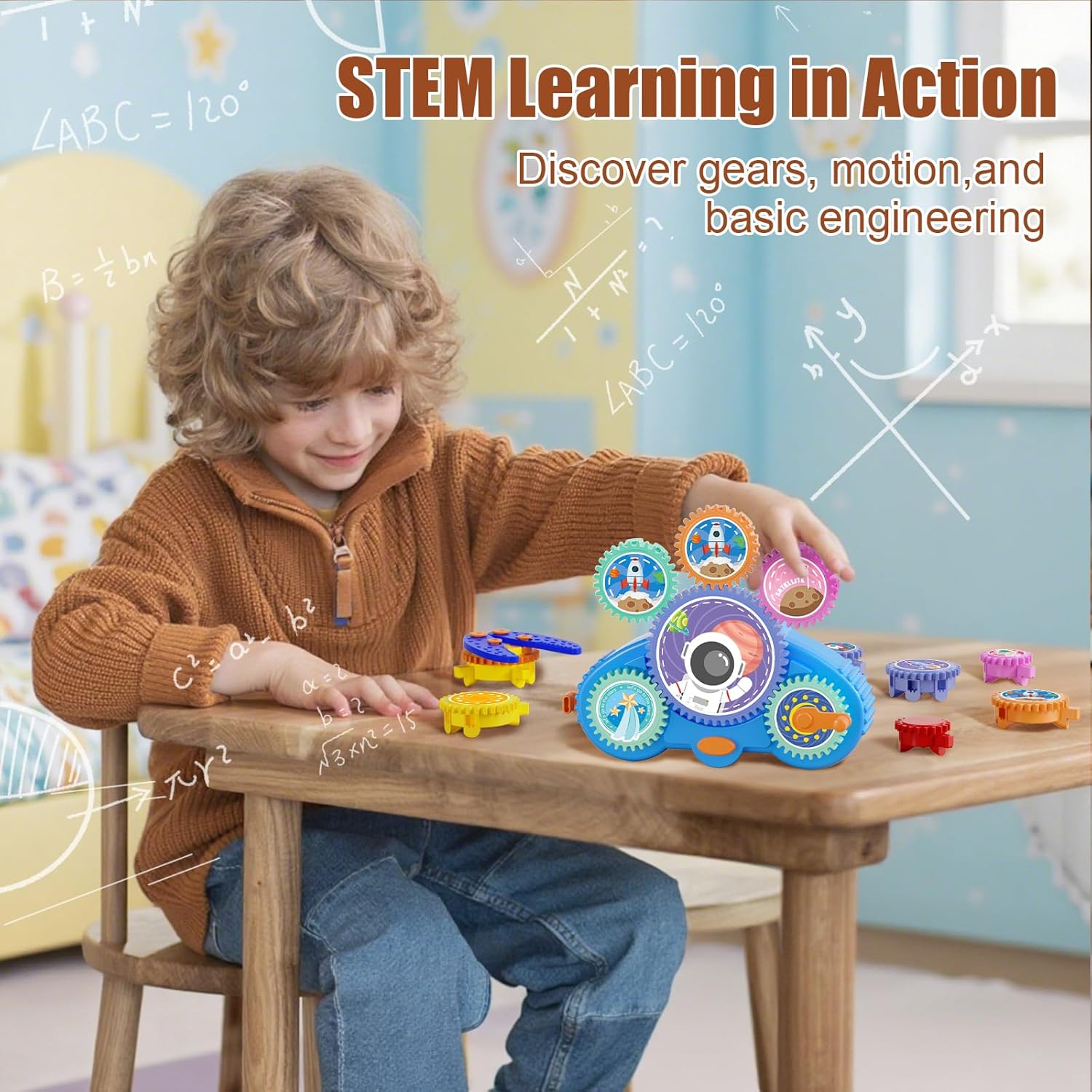 STEM Gears Toys for Kids Ages 3+, Creative Learning Building Blocks, 18Pcs Educational Construction Toy Set, Electric &amp; Manual Dual Mode, Versatile Gear Playset Gift for Boys &amp; Girls
