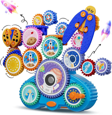 STEM Gears Toys for Kids Ages 3+, Creative Learning Building Blocks, 18Pcs Educational Construction Toy Set, Electric &amp; Manual Dual Mode, Versatile Gear Playset Gift for Boys &amp; Girls