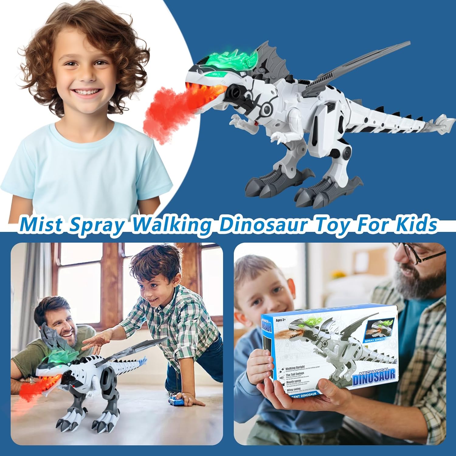 Dinosaur Toys for Kids 3-5 6 7, Electric Walking Dinosaur Toy with Fire Breathing &amp; Mist Spray and Roar Sounds for Kids Toddler Realistic Robot Dragon Toys Birthday Gift