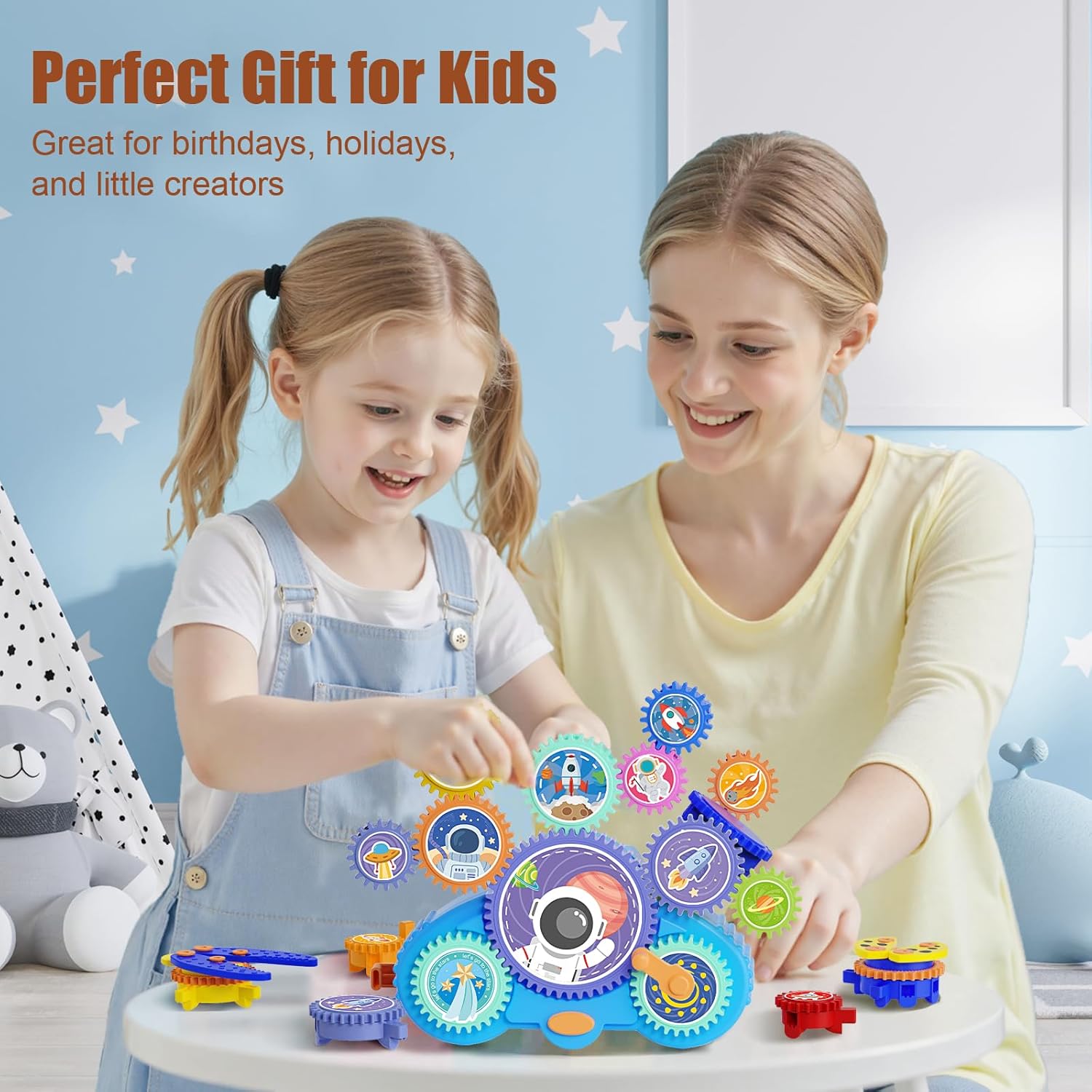 STEM Gears Toys for Kids Ages 3+, Creative Learning Building Blocks, 18Pcs Educational Construction Toy Set, Electric &amp; Manual Dual Mode, Versatile Gear Playset Gift for Boys &amp; Girls