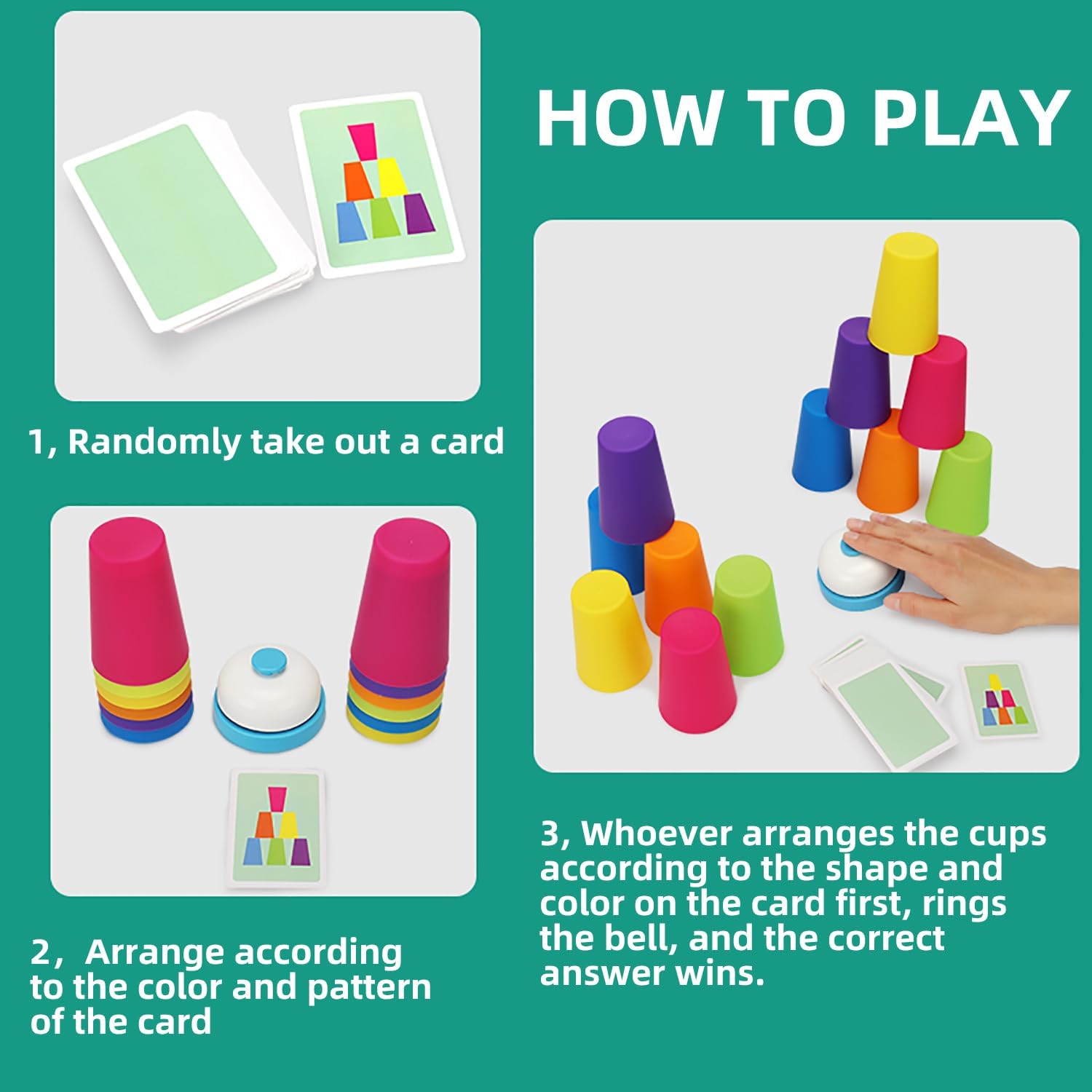 Family Game Battle Stacking Cups, Table Game Color Sorting Cognitive Training Stacking Cups, Puzzle Competitive Parent-Child Interactive Toys Halloween (54 Cards, 12 Cups, 1 Bell)