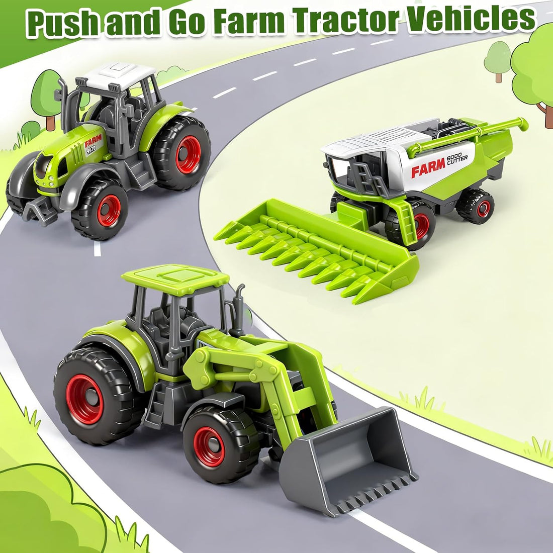 5 Pack Diecast Farm Tractor Toy, Toddlers Farm Toys Tractor Vehicles with Combine Harvester, Forage Harvest, Mini Farming Truck Toys for Kids Boys Ages 3 4 5 6 7 8 Birthday Gift &amp; Party Favors