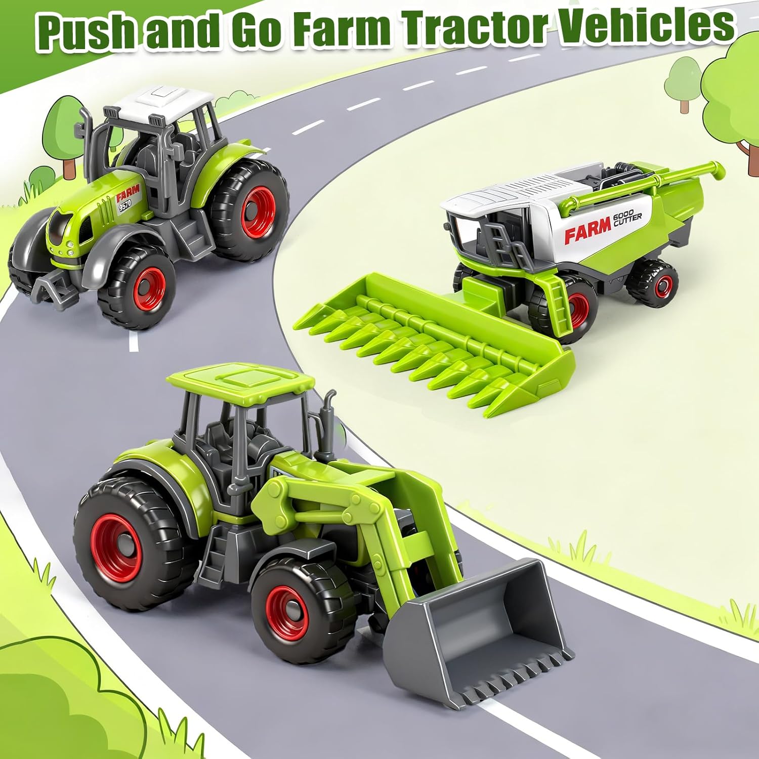 5 Pack Diecast Farm Tractor Toy, Toddlers Farm Toys Tractor Vehicles with Combine Harvester, Forage Harvest, Mini Farming Truck Toys for Kids Boys Ages 3 4 5 6 7 8 Birthday Gift &amp; Party Favors