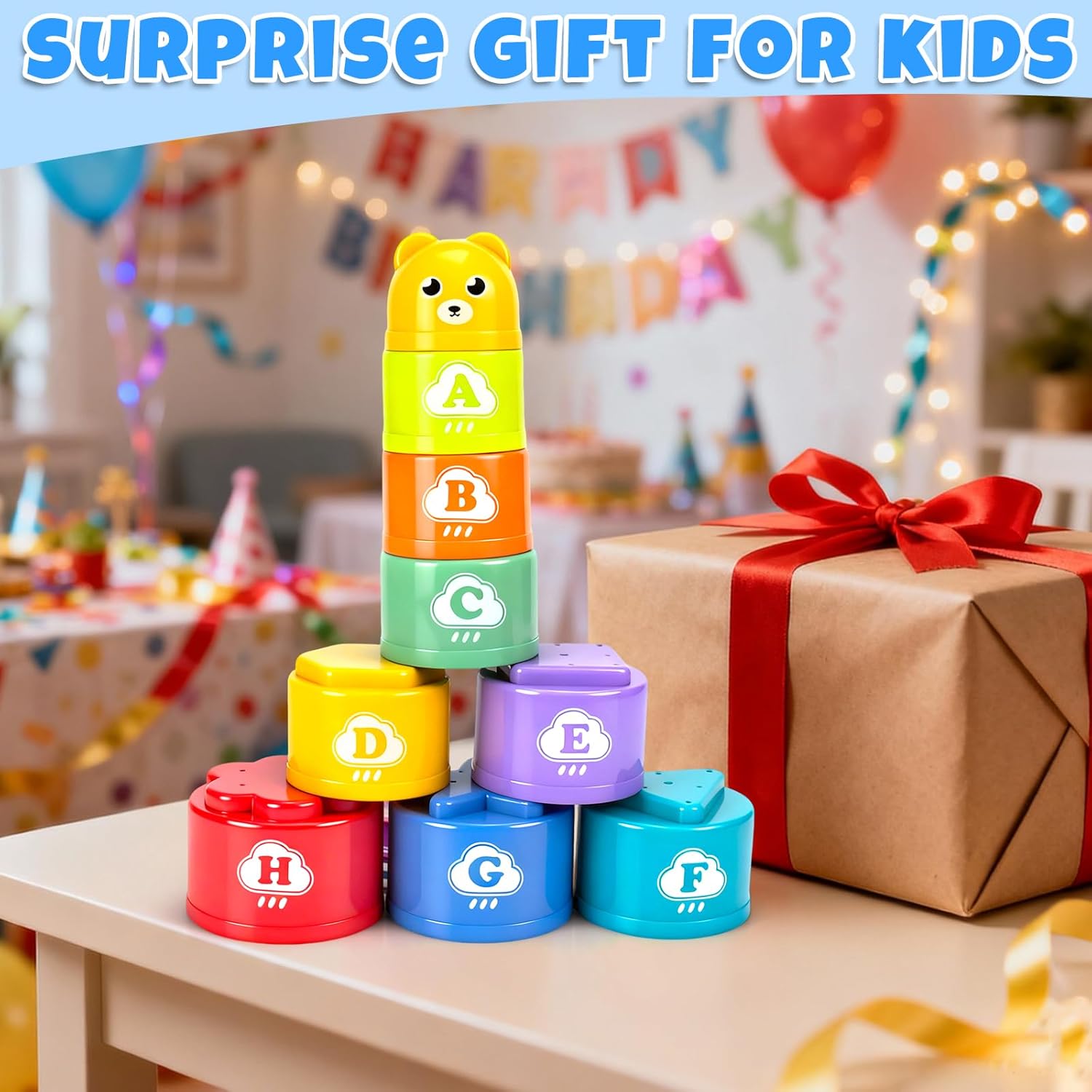 Stacking Cups Toys for Toddlers 1-3, Baby Toys Stacking Cups &amp; Teething Toy for Babies 6-12 Months Montessori Educational or Bath Fun Stacking Blocks for Toddlers 1-3