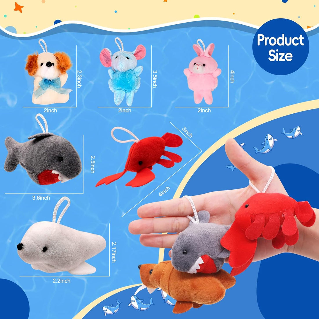 48 Pack Small Sea Stuffed Animals Bulk Gifts for Kids (2.3/2"-2.5/3.5" Each), Birthday Party Favors Toys for Classroom Prizes, Goodie Bag Pinata Fillers, Carnival Treasure Box Toys (48PCS)