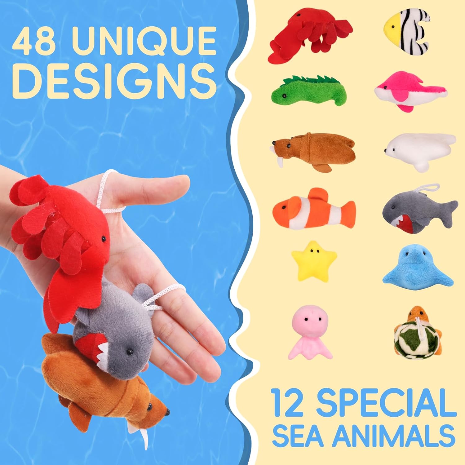 48 Pack Small Sea Stuffed Animals Bulk Gifts for Kids (2.3/2"-2.5/3.5" Each), Birthday Party Favors Toys for Classroom Prizes, Goodie Bag Pinata Fillers, Carnival Treasure Box Toys (48PCS)