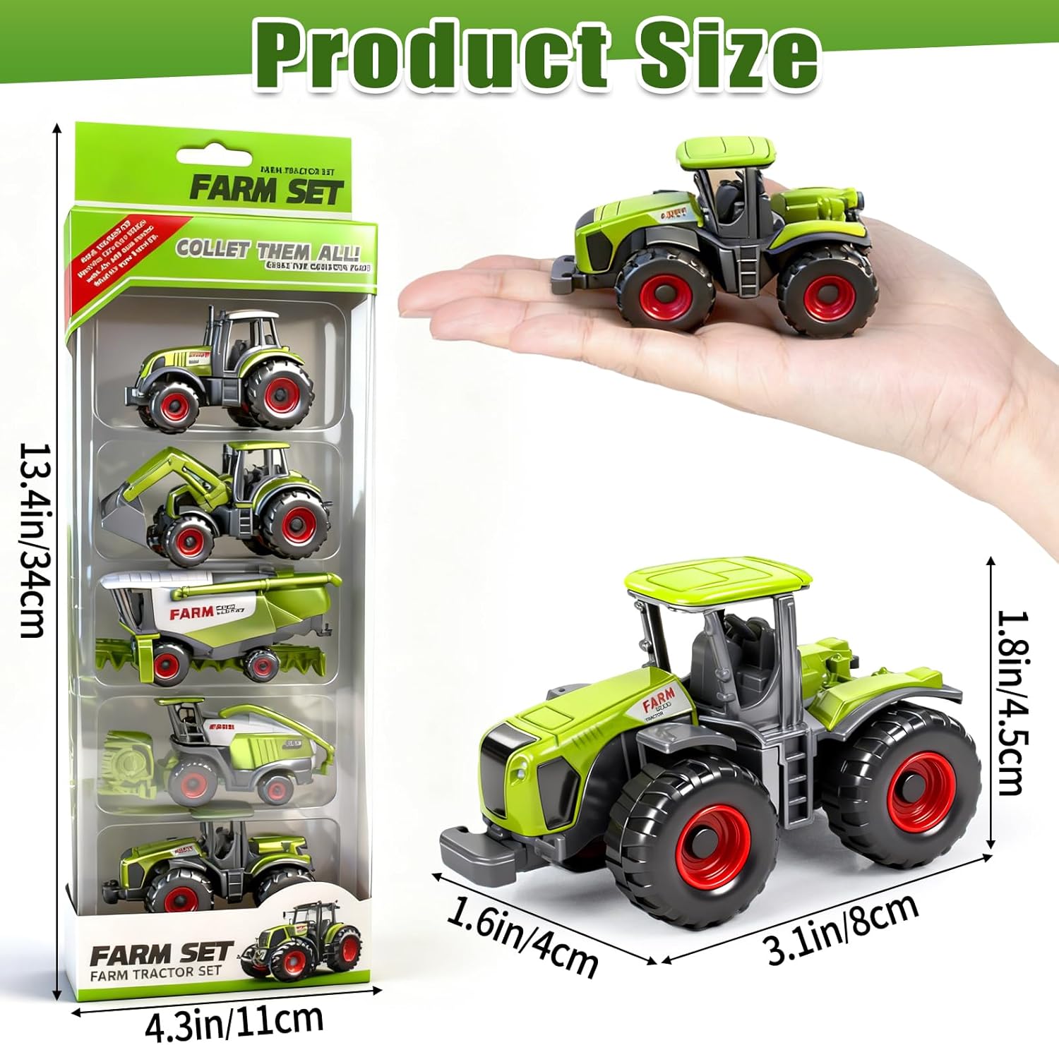 5 Pack Diecast Farm Tractor Toy, Toddlers Farm Toys Tractor Vehicles with Combine Harvester, Forage Harvest, Mini Farming Truck Toys for Kids Boys Ages 3 4 5 6 7 8 Birthday Gift &amp; Party Favors