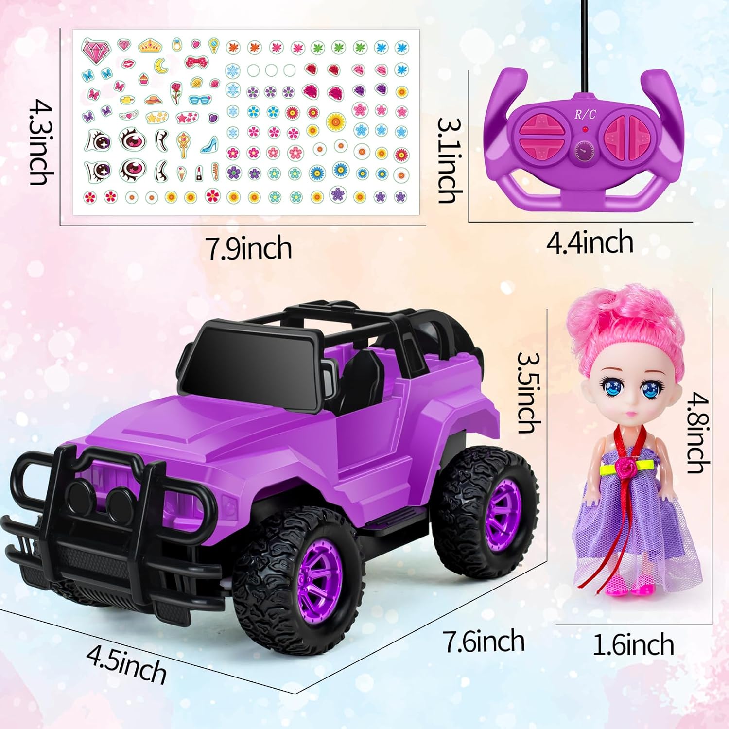 Remote Control Car, Purple Rc Truck with DIY Stickers and Doll for Girls Toddlers, 1:20 Scale RC Truck All Terrain Trucks, Rc Car Toys Gift for Kids Age 3 4 5 6-12 Birthday