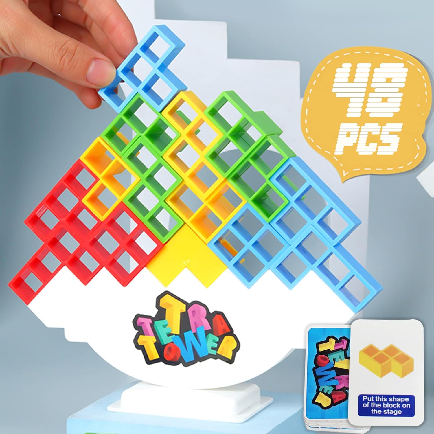 ALKISTA 48 Pcs Tetra Tower Balance Stacking Blocks Game, Board Games for 2 Players+ Family Games, Parties, Travel, Kids &amp; Adults Team Building Blocks Toy