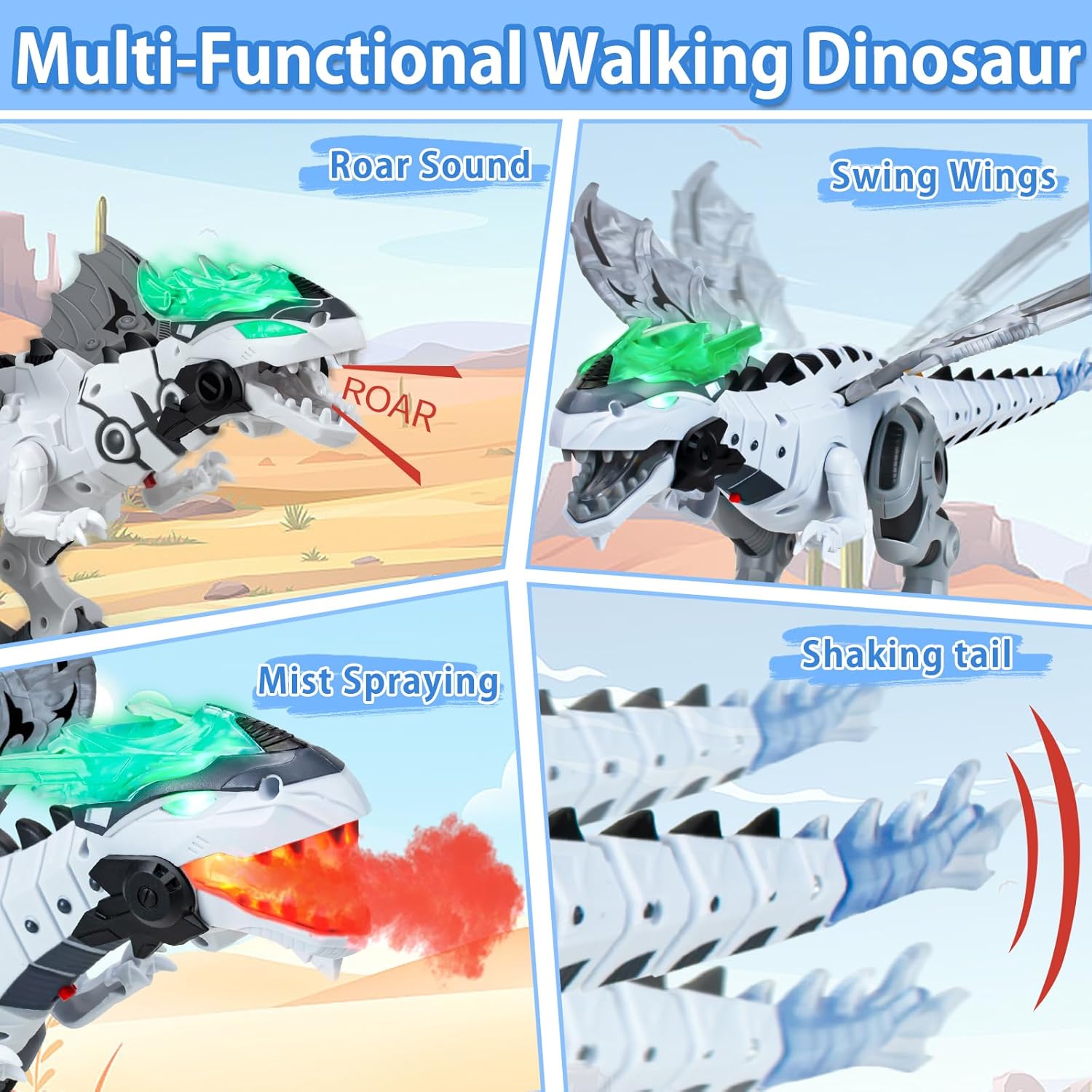 Dinosaur Toys for Kids 3-5 6 7, Electric Walking Dinosaur Toy with Fire Breathing &amp; Mist Spray and Roar Sounds for Kids Toddler Realistic Robot Dragon Toys Birthday Gift