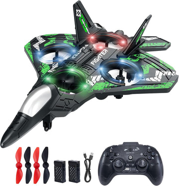 Form RC Plane Drones for Kids, Remote Control Airplane, Aircrafts for Boys and Girls, Jet Helicopter Drones with LED Lights 360° Flip, 2 Rechargeable Batteries (Green)