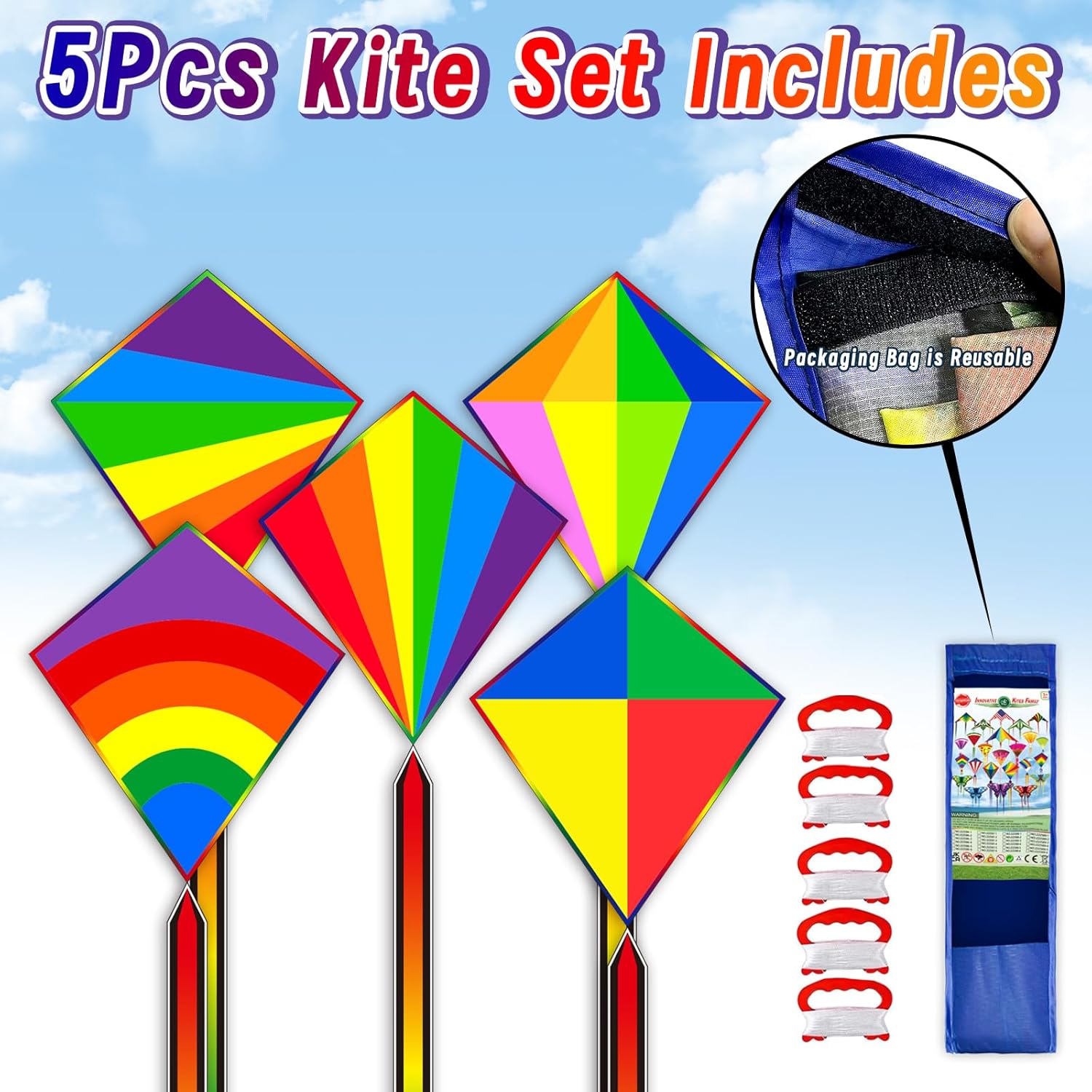5 Pack Kite for Kids Adults, Butterfly Kites for Kids Ages 4-8 8-12, Rainbow Kites for Toddlers Age 3-5 Beginners Easy to Fly in Low Wind- Large Kite for Family Beach Outdoor Games and Activities