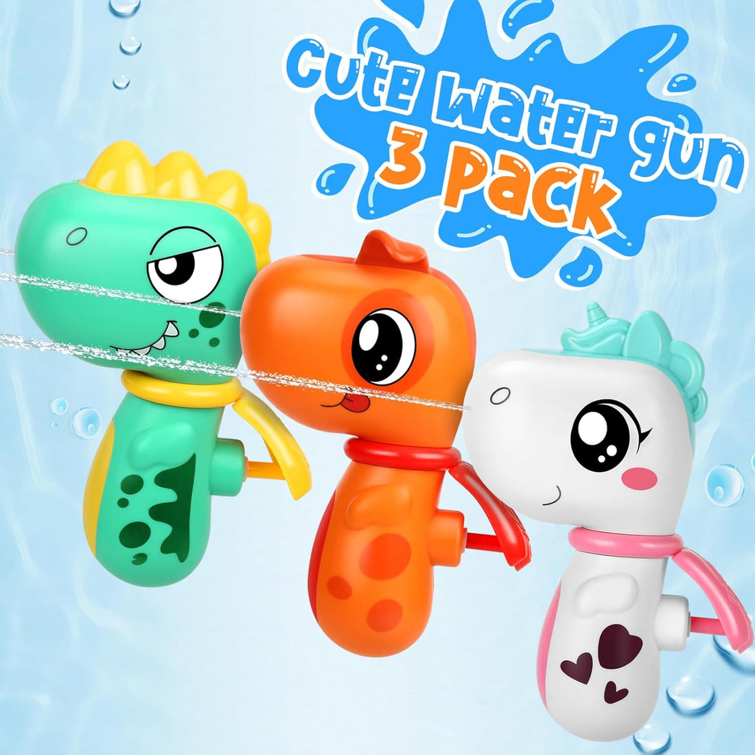 Water Gun Toys 3 Pack, Toys for Kid 3 4 5 8 12 Year Old Boys, Squirt Pistol Water Guns for Kids Toddlers, Dinosaur Unicorn Toy for Pool Outdoor Outside Backyard