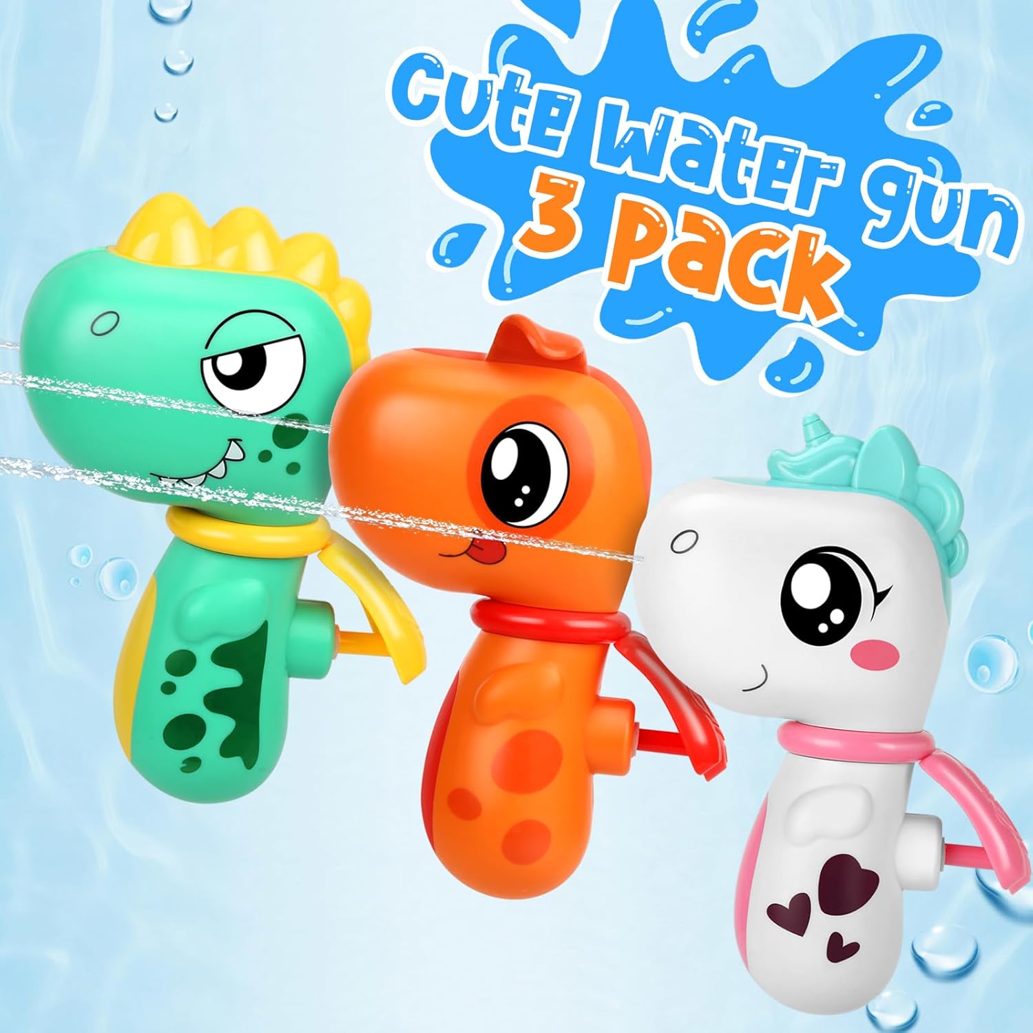 Water Gun Toys 3 Pack, Toys for Kid 3 4 5 8 12 Year Old Boys, Squirt Pistol Water Guns for Kids Toddlers, Dinosaur Unicorn Toy for Pool Outdoor Outside Backyard