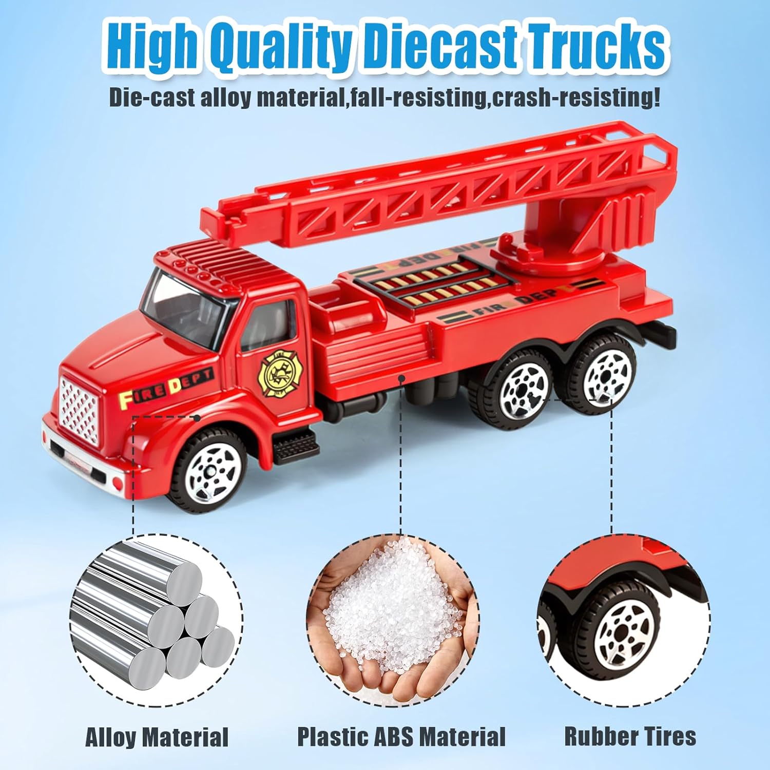 6 Pack Diecast Fire Truck Toy, Mini Alloy Fire Trucks for Toddlers 3-5 Firetruck City Emergency Model Car Toys for Kids Boys Age 3 4 5 6 7 Years Old Goodie Bag Stuffers Birthday Gift