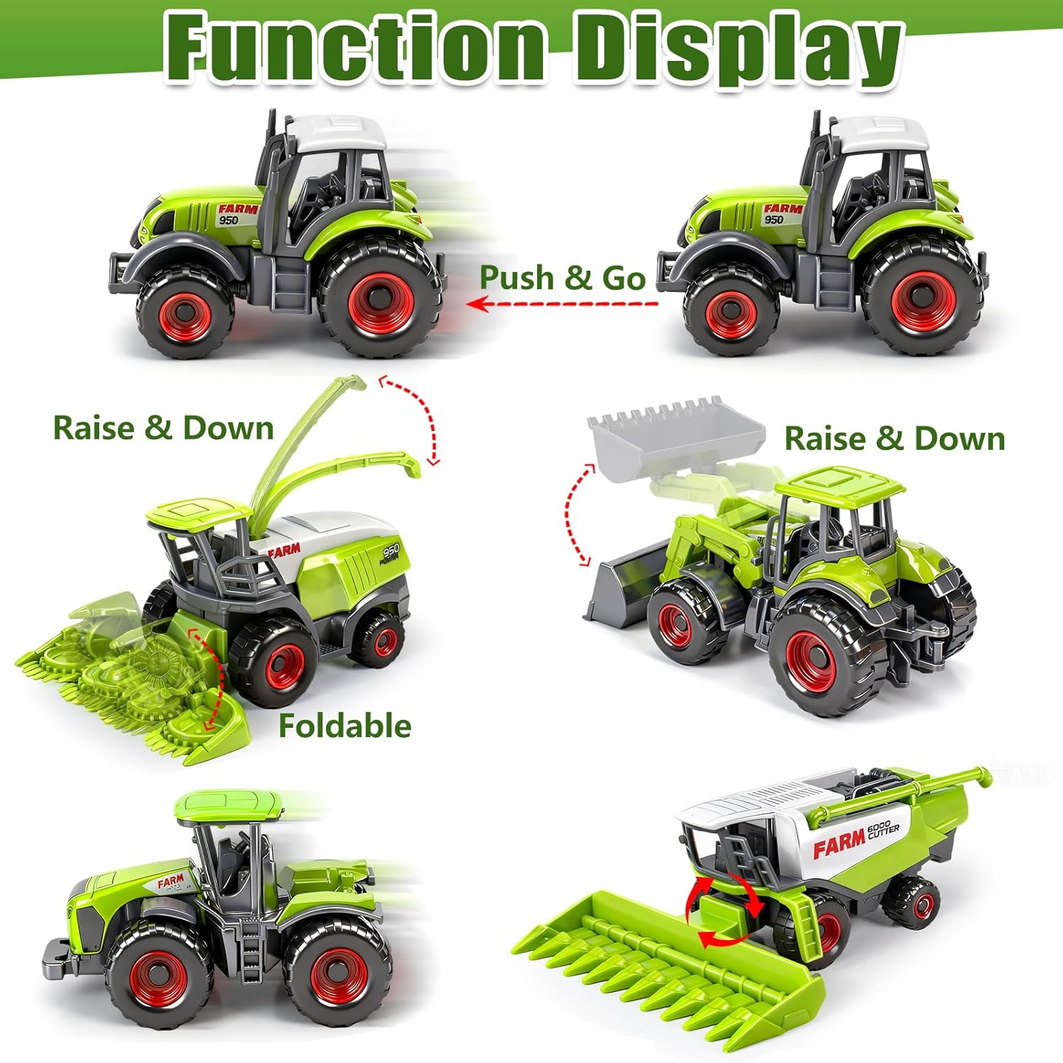 5 Pack Diecast Farm Tractor Toy, Toddlers Farm Toys Tractor Vehicles with Combine Harvester, Forage Harvest, Mini Farming Truck Toys for Kids Boys Ages 3 4 5 6 7 8 Birthday Gift &amp; Party Favors