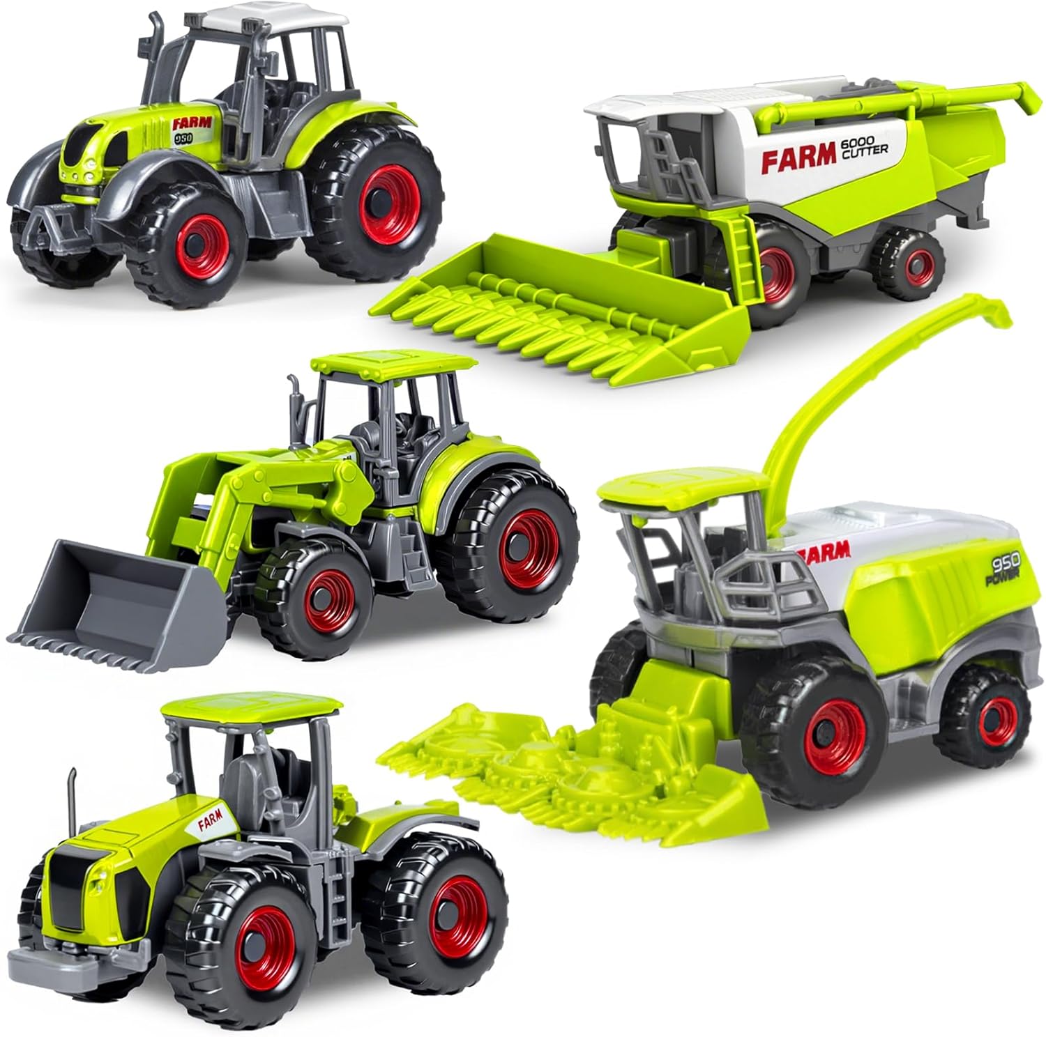 5 Pack Diecast Farm Tractor Toy, Toddlers Farm Toys Tractor Vehicles with Combine Harvester, Forage Harvest, Mini Farming Truck Toys for Kids Boys Ages 3 4 5 6 7 8 Birthday Gift &amp; Party Favors