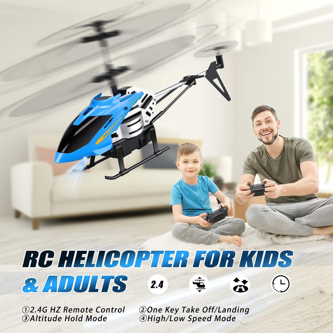 RC Helicopters - Remote Control Helicopter Toys: One Key Take-Off/Landing, Automatic Altitude Hold, LED Light &amp; 3.5 Channel Gyro Stabilizer, Flying Toys - Gift for Boys/Girls Kids Adults, Blue