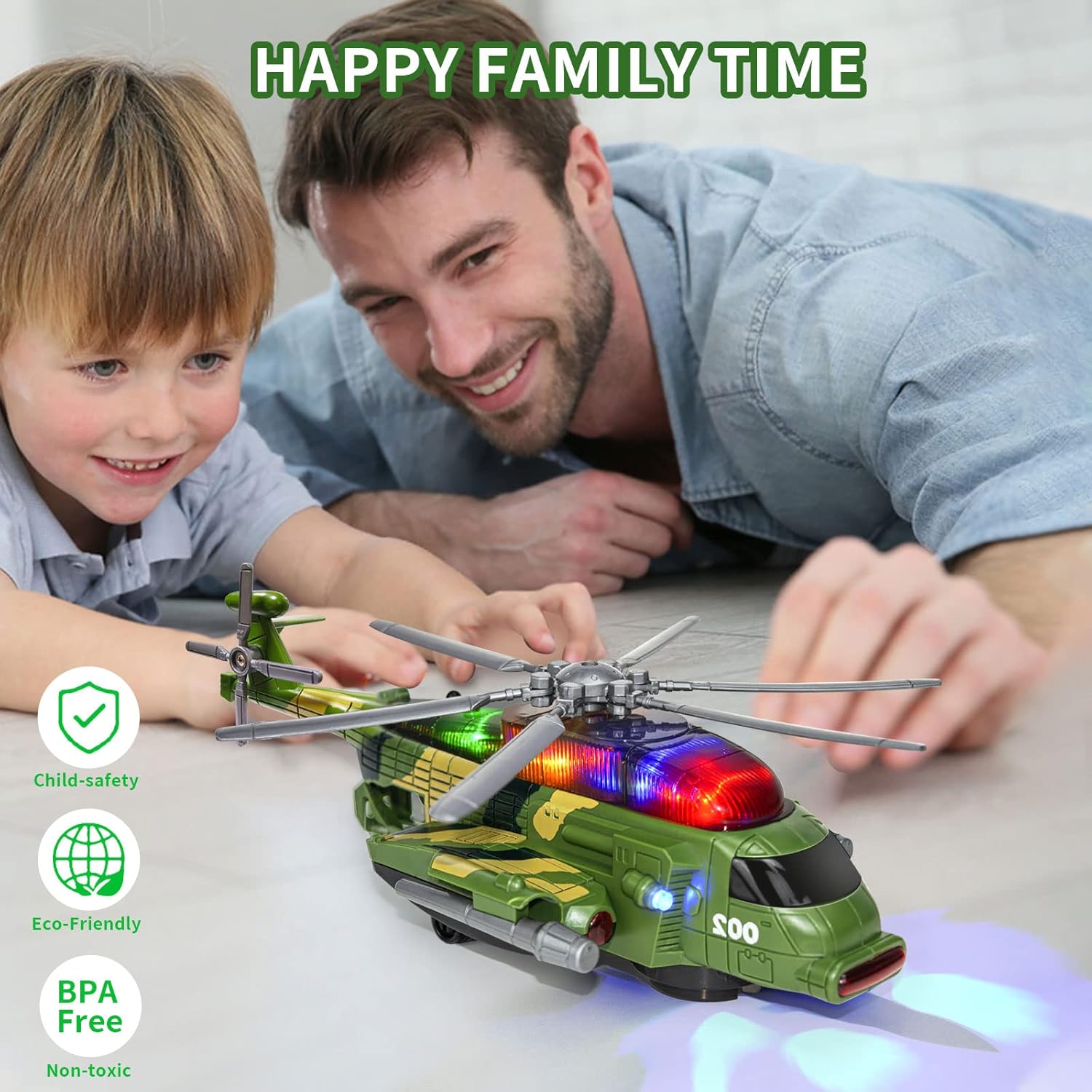 Helicopter Toy for Kids 3-5 6 7, Army Military Toy Helicopters with Lights and Music for Toddlers Birthday Gift, Bump and Go Airplane Toys for Boys Girls 3 4 5 6 7 Years Olds