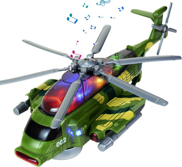 Helicopter Toy for Kids 3-5 6 7, Army Military Toy Helicopters with Lights and Music for Toddlers Birthday Gift, Bump and Go Airplane Toys for Boys Girls 3 4 5 6 7 Years Olds