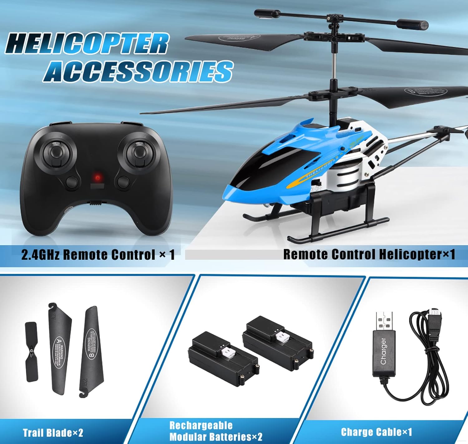 RC Helicopters - Remote Control Helicopter Toys: One Key Take-Off/Landing, Automatic Altitude Hold, LED Light &amp; 3.5 Channel Gyro Stabilizer, Flying Toys - Gift for Boys/Girls Kids Adults, Blue