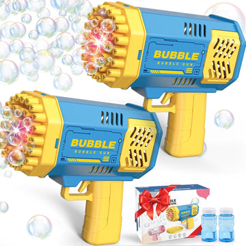 Bubble Gun 2 Pack with 2 Bottles Bubble Solution, 40-Hole Light Up Dip Bubble Machine for Kids, Bubble Toy for 3 4 5 6 7 8 Years Old Boys Outdoor Indoor Kid Birthday Wedding Party(2*Blue)
