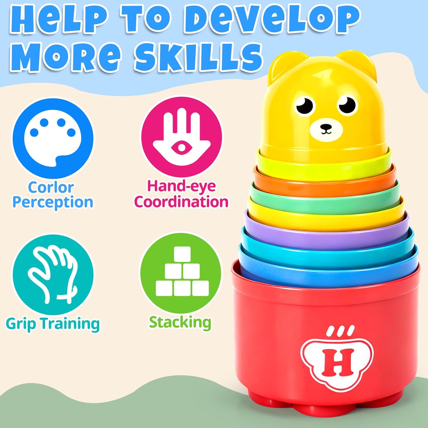 Stacking Cups Toys for Toddlers 1-3, Baby Toys Stacking Cups &amp; Teething Toy for Babies 6-12 Months Montessori Educational or Bath Fun Stacking Blocks for Toddlers 1-3
