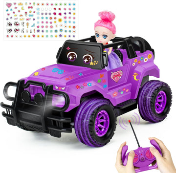 Remote Control Car, Purple Rc Truck with DIY Stickers and Doll for Girls Toddlers, 1:20 Scale RC Truck All Terrain Trucks, Rc Car Toys Gift for Kids Age 3 4 5 6-12 Birthday