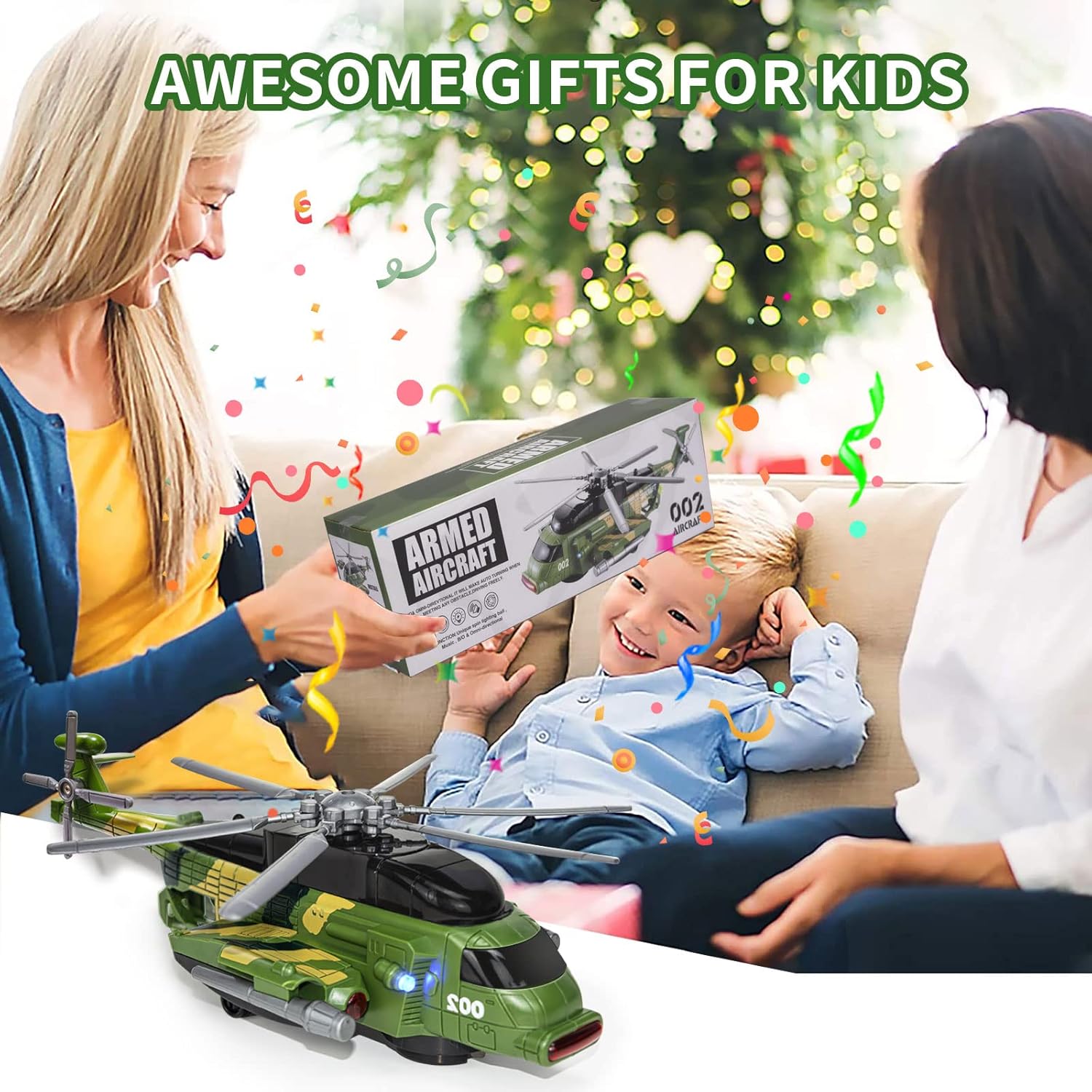 Helicopter Toy for Kids 3-5 6 7, Army Military Toy Helicopters with Lights and Music for Toddlers Birthday Gift, Bump and Go Airplane Toys for Boys Girls 3 4 5 6 7 Years Olds