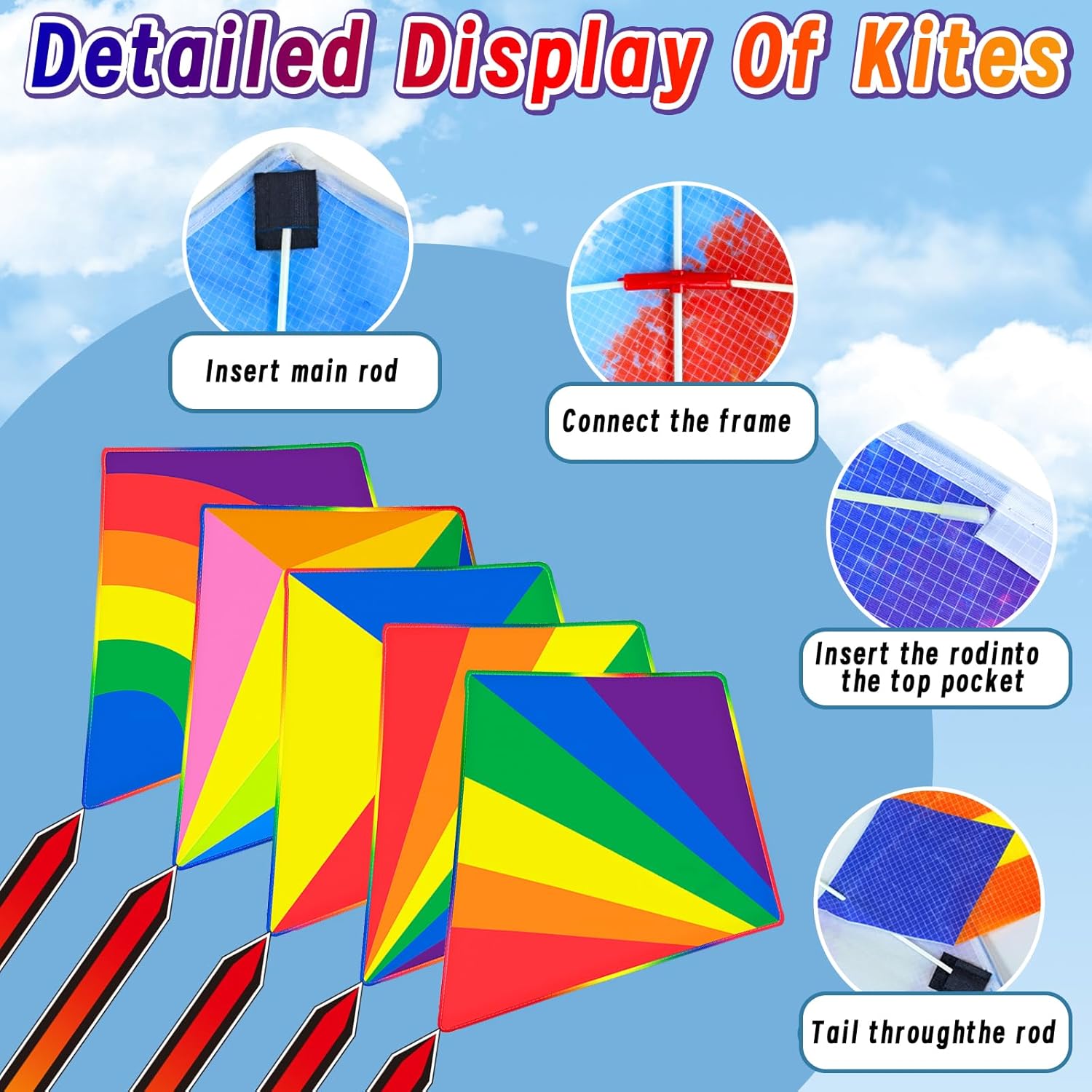 5 Pack Kite for Kids Adults, Butterfly Kites for Kids Ages 4-8 8-12, Rainbow Kites for Toddlers Age 3-5 Beginners Easy to Fly in Low Wind- Large Kite for Family Beach Outdoor Games and Activities