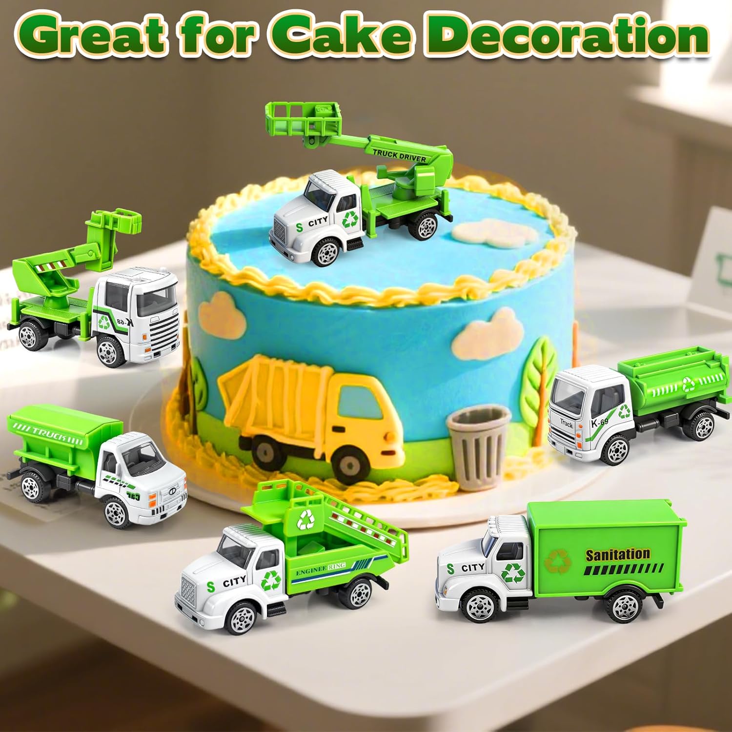 6 Pack Diecast Garbage Truck Toys, Mini Alloy Trash Truck Kids Play Vehicles Set Cars Toys for Toddlers Boys Ages 3 4 5 6 7 Years Old Birthday Gift &amp; Party Favors &amp;Goodie Bag Stuffers