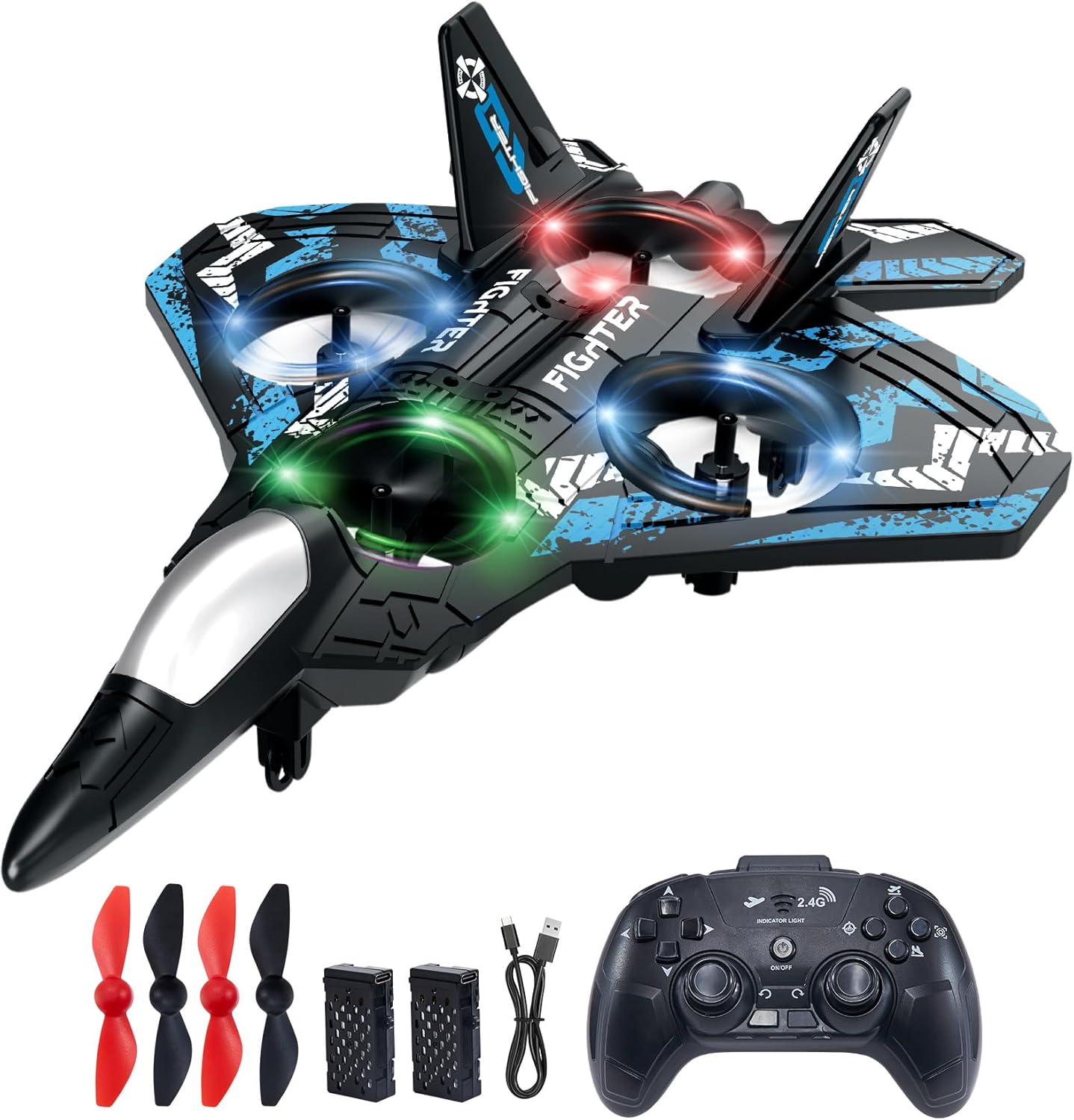 Drones for Kids Form RC Plane, Remote Control Airplane, Aircrafts Toys for Boys and Girls, Jet Helicopter Drones with LED Lights 360° Flip, Gifts for 6 8 10 Year Old Boys 2 Rechargeable Batteries