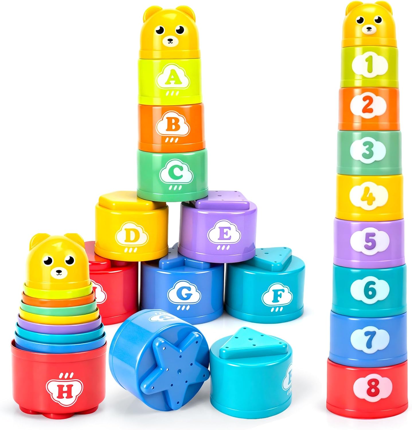 Stacking Cups Toys for Toddlers 1-3, Baby Toys Stacking Cups &amp; Teething Toy for Babies 6-12 Months Montessori Educational or Bath Fun Stacking Blocks for Toddlers 1-3