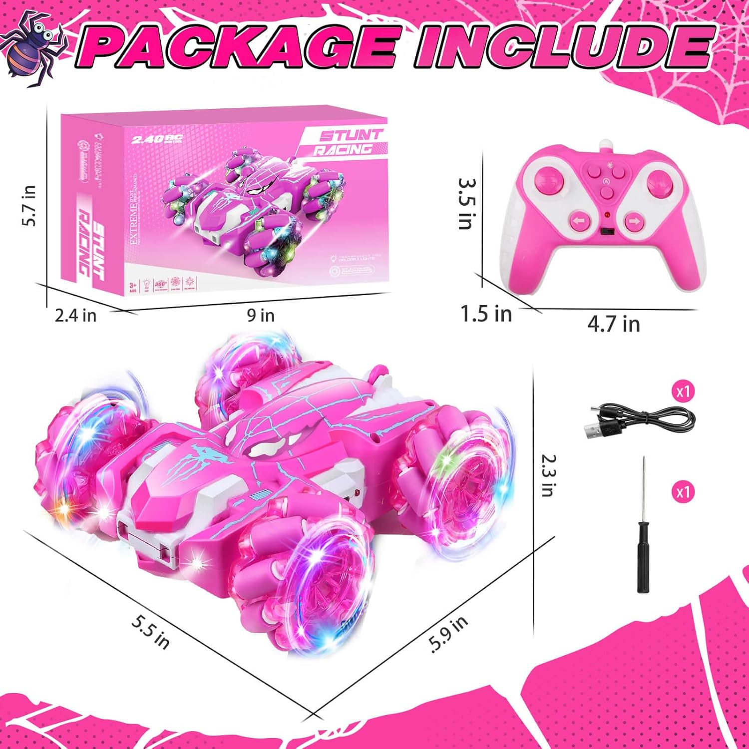 Spider Remote Control Car, RC Cars Kids Toys Girls 3-5, Toys for Ages 8-13, Gifts for 3 4 5 6 7 8 10 12 Year Old Girls Kids Toddlers Birthday