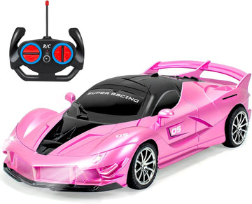 Remote Control Car for Girls, 1:18 Scale Hobby Rc Cars Toys for Kids Toddlers Age 3 4 5 6 7 8-12 Year Old- Model Sports Racing Car with Headlights Birthday Gift, Pink