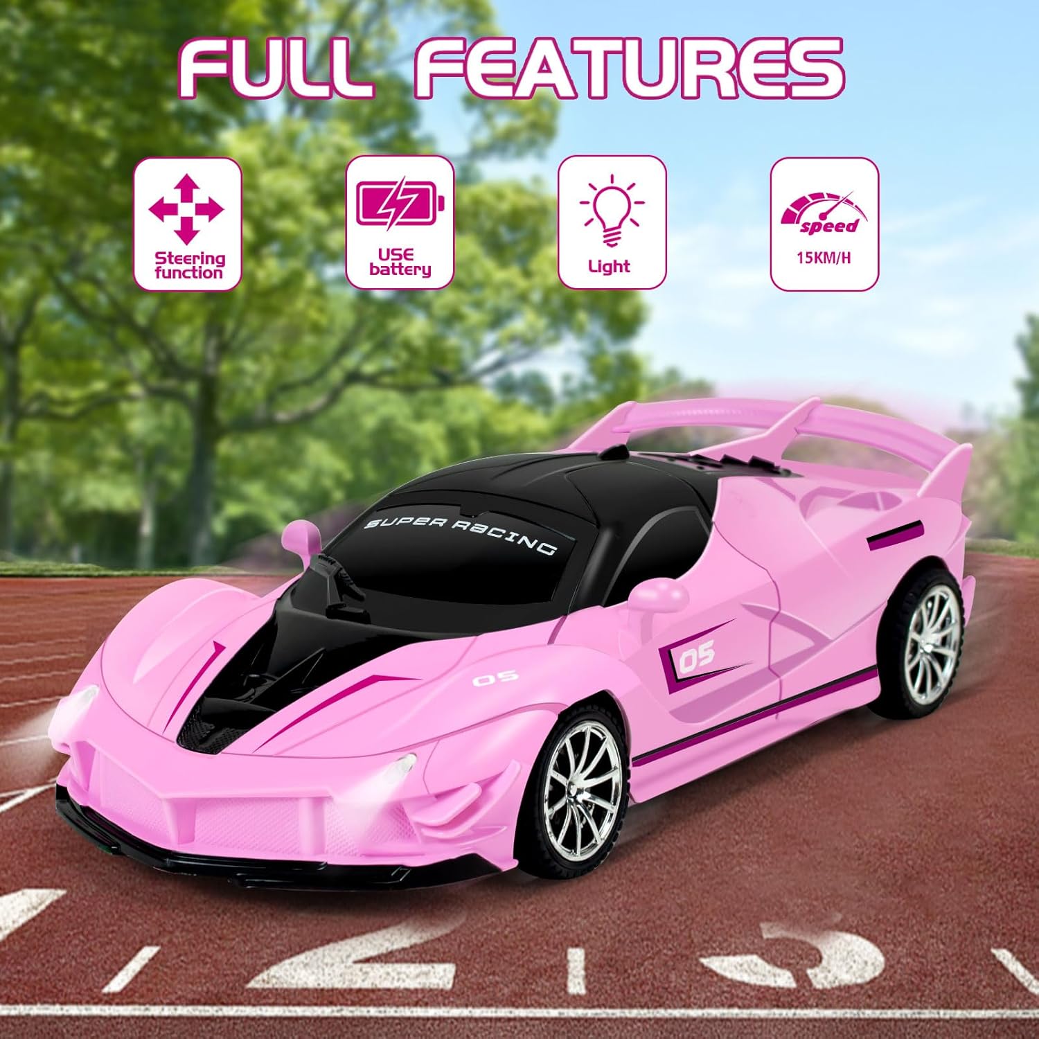 Remote Control Car for Girls, 1:18 Scale Hobby Rc Cars Toys for Kids Toddlers Age 3 4 5 6 7 8-12 Year Old- Model Sports Racing Car with Headlights Birthday Gift, Pink