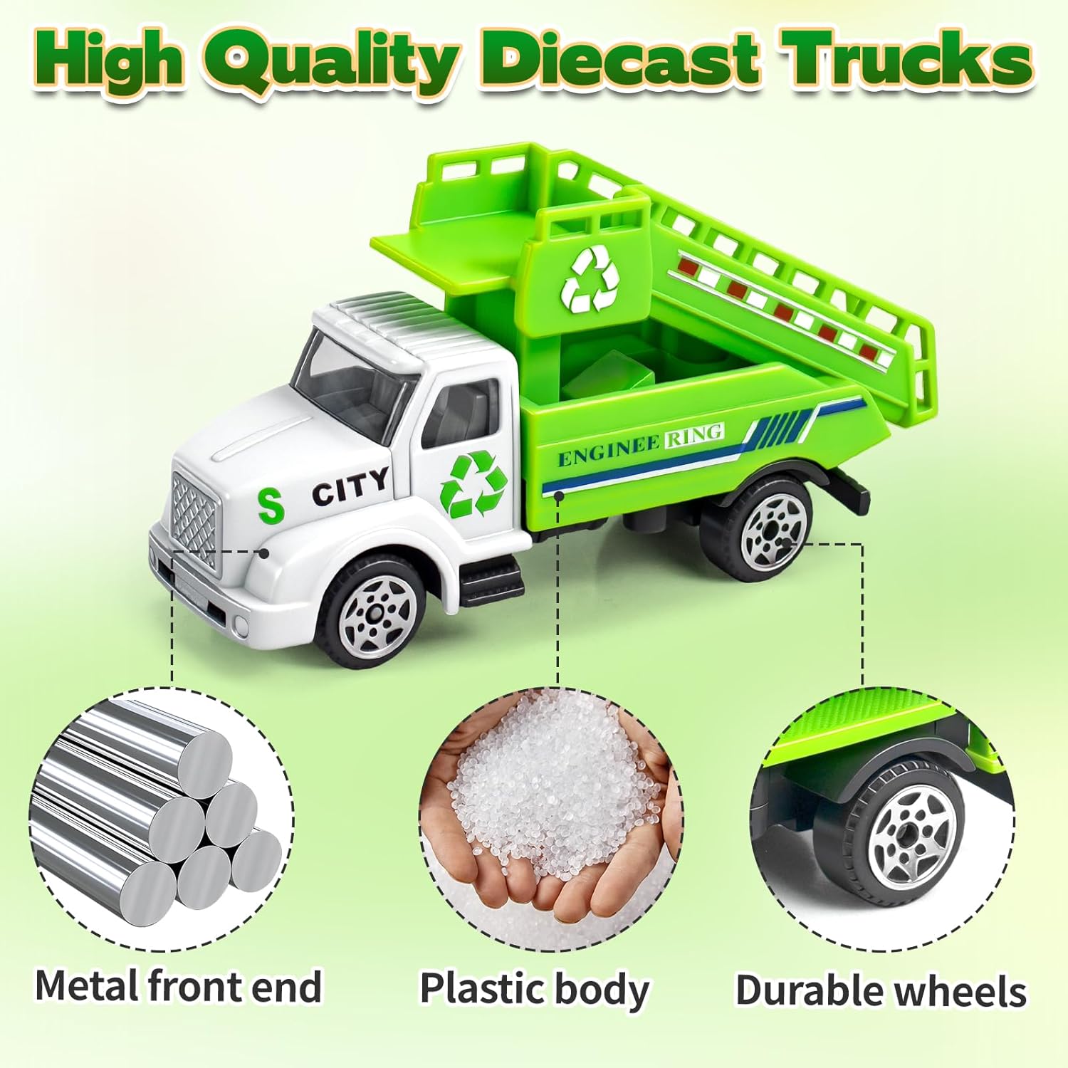 6 Pack Diecast Garbage Truck Toys, Mini Alloy Trash Truck Kids Play Vehicles Set Cars Toys for Toddlers Boys Ages 3 4 5 6 7 Years Old Birthday Gift &amp; Party Favors &amp;Goodie Bag Stuffers