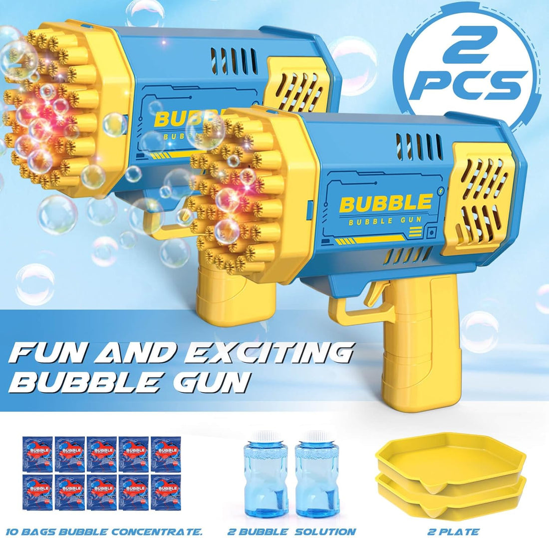 Bubble Gun 2 Pack with 2 Bottles Bubble Solution, 40-Hole Light Up Dip Bubble Machine for Kids, Bubble Toy for 3 4 5 6 7 8 Years Old Boys Outdoor Indoor Kid Birthday Wedding Party(2*Blue)